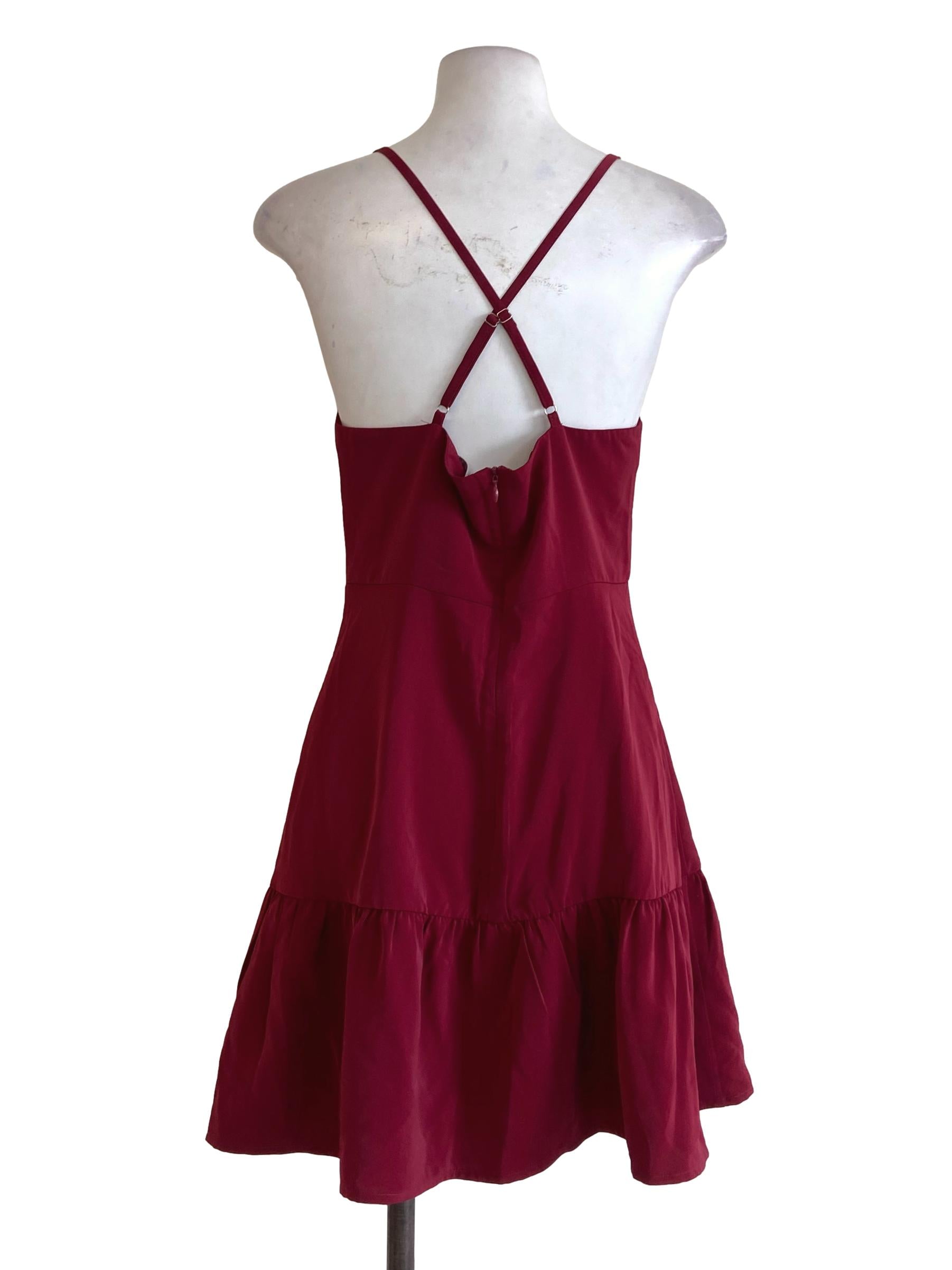 Brick Red Spaghetti Strap Drop Waist Rompers