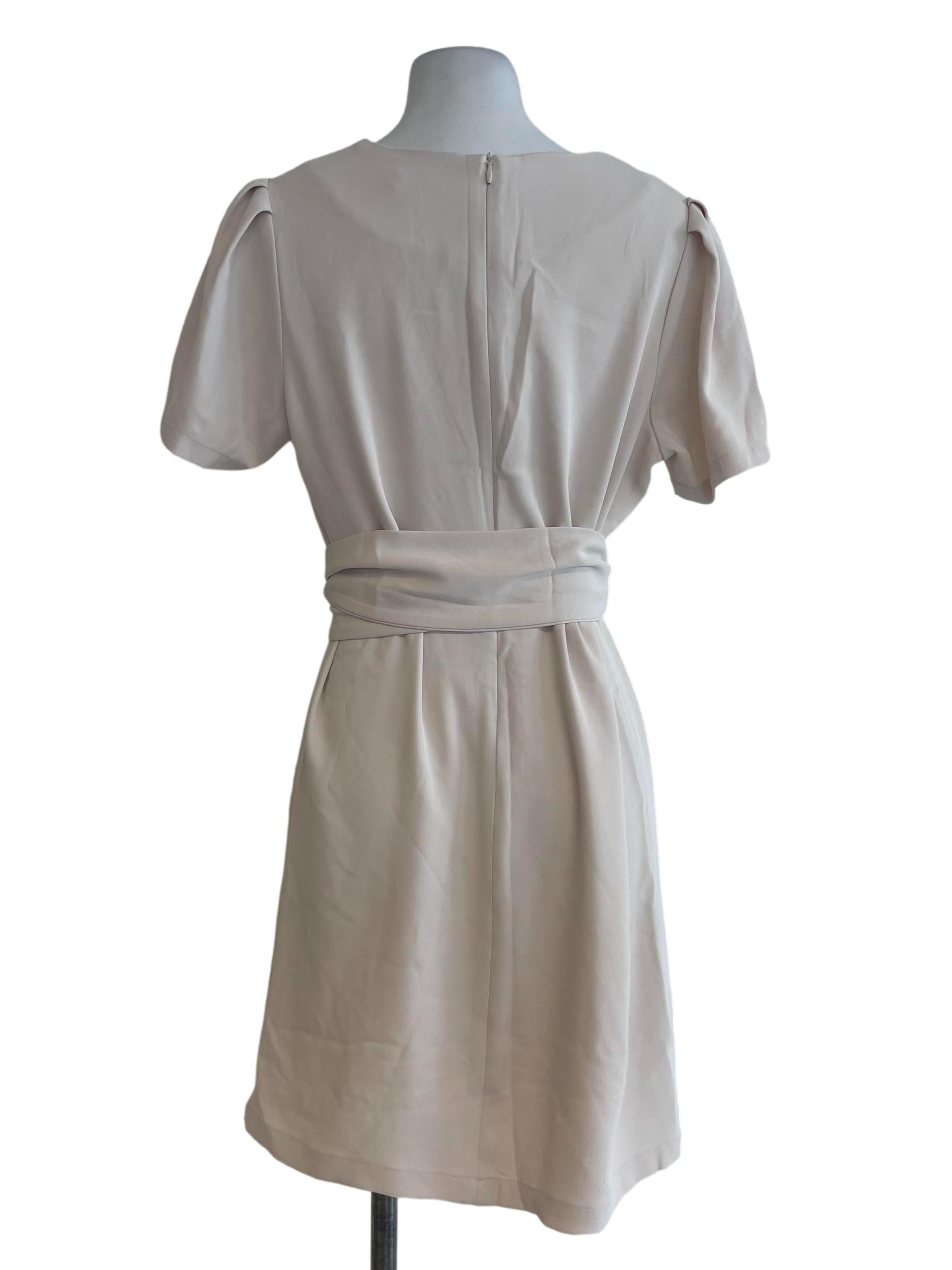 Beige Plain Mini Dress With Buckle