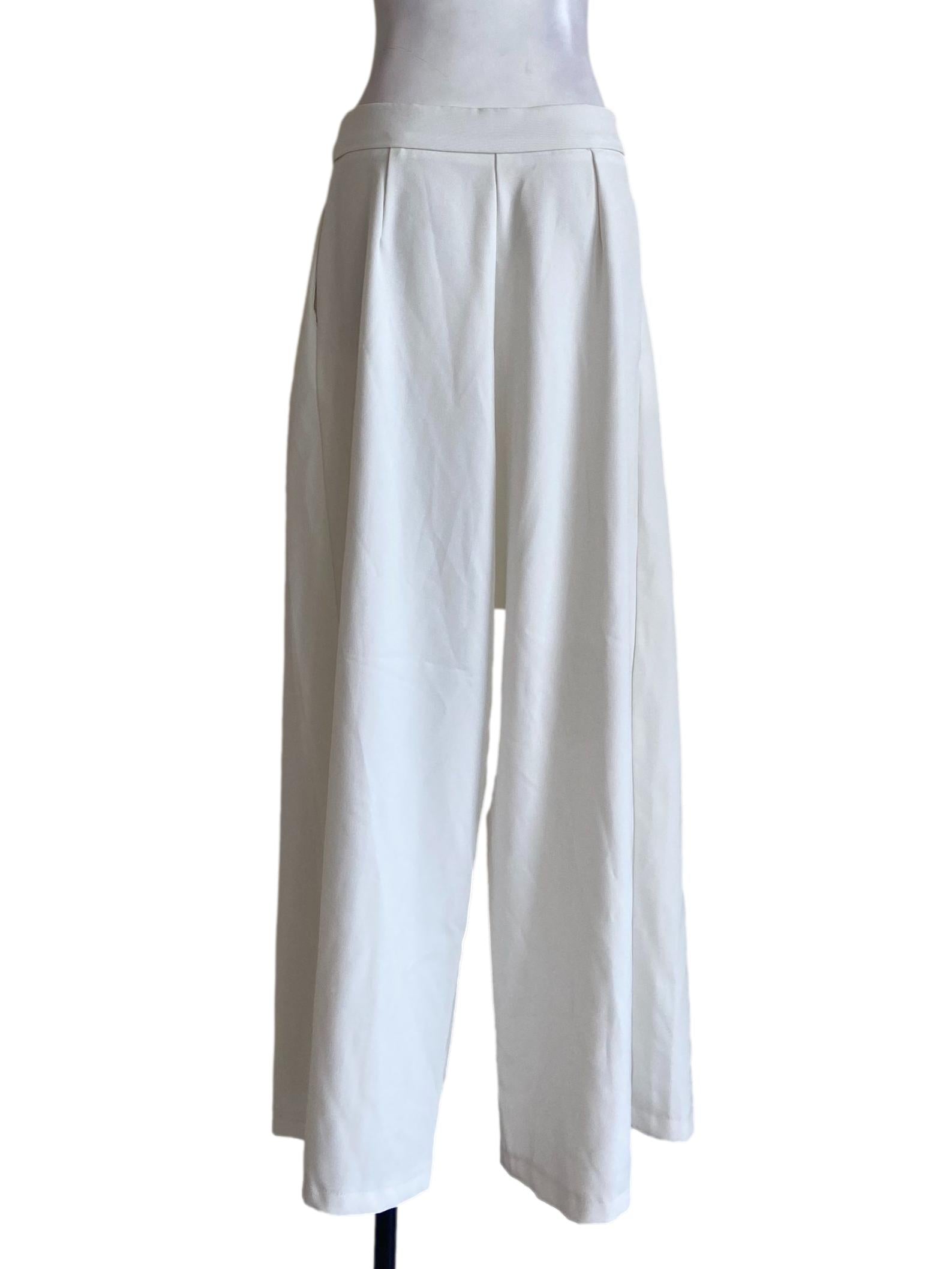 White Herringbone Palazzo Pants