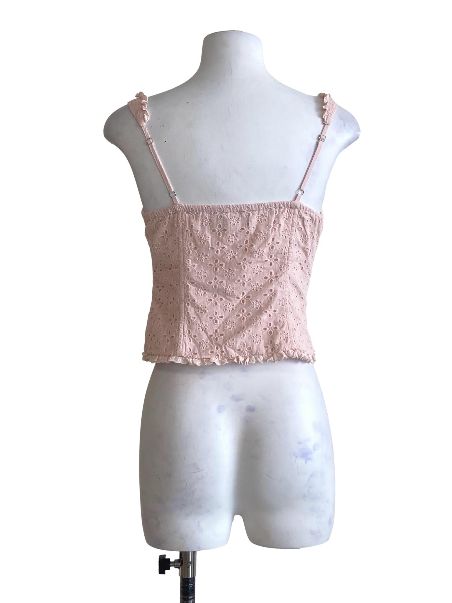 Salmon Pink Embroidery Floral Sleeveless Crop Top