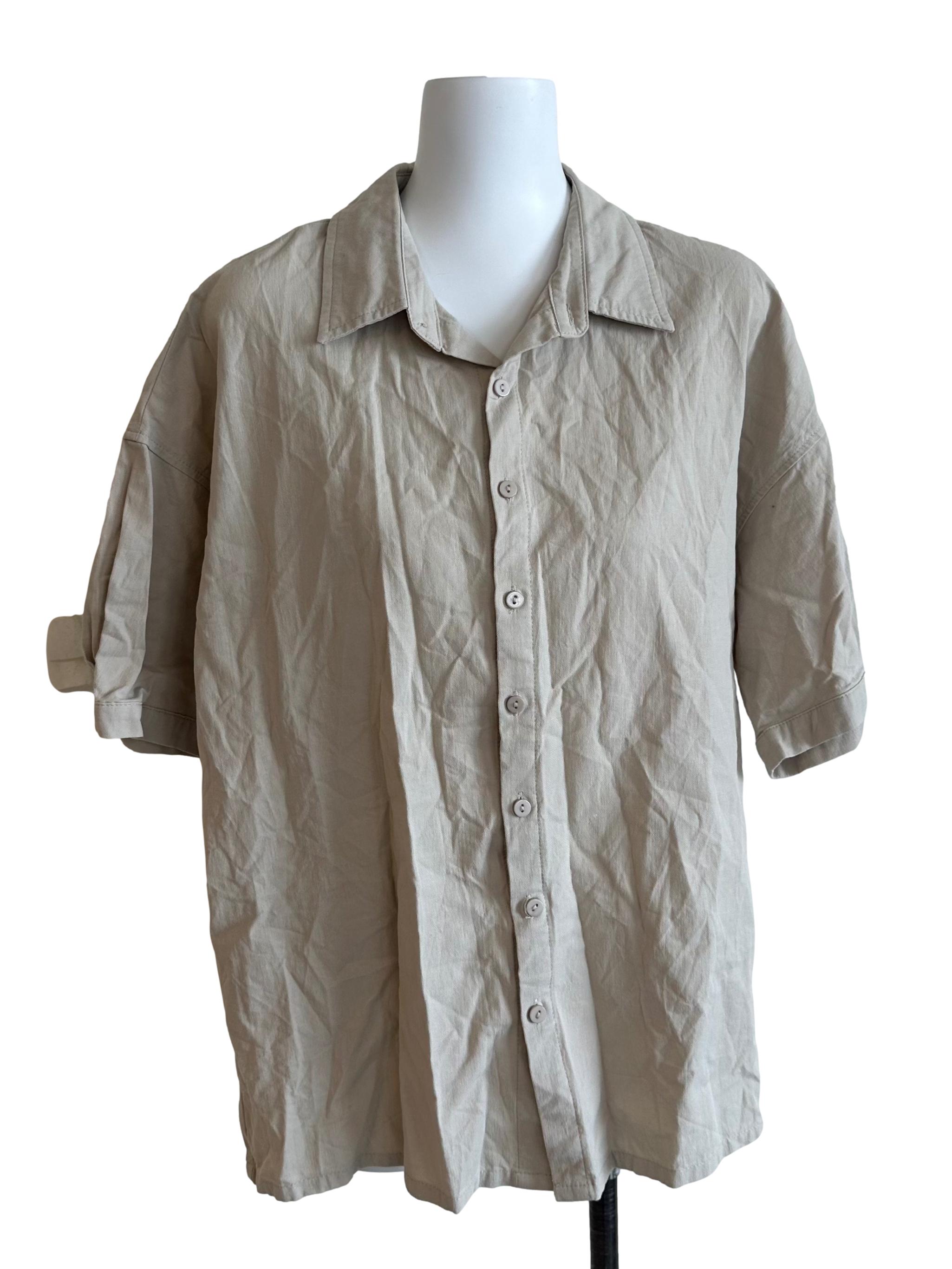 Sand Beige Collar Button Top