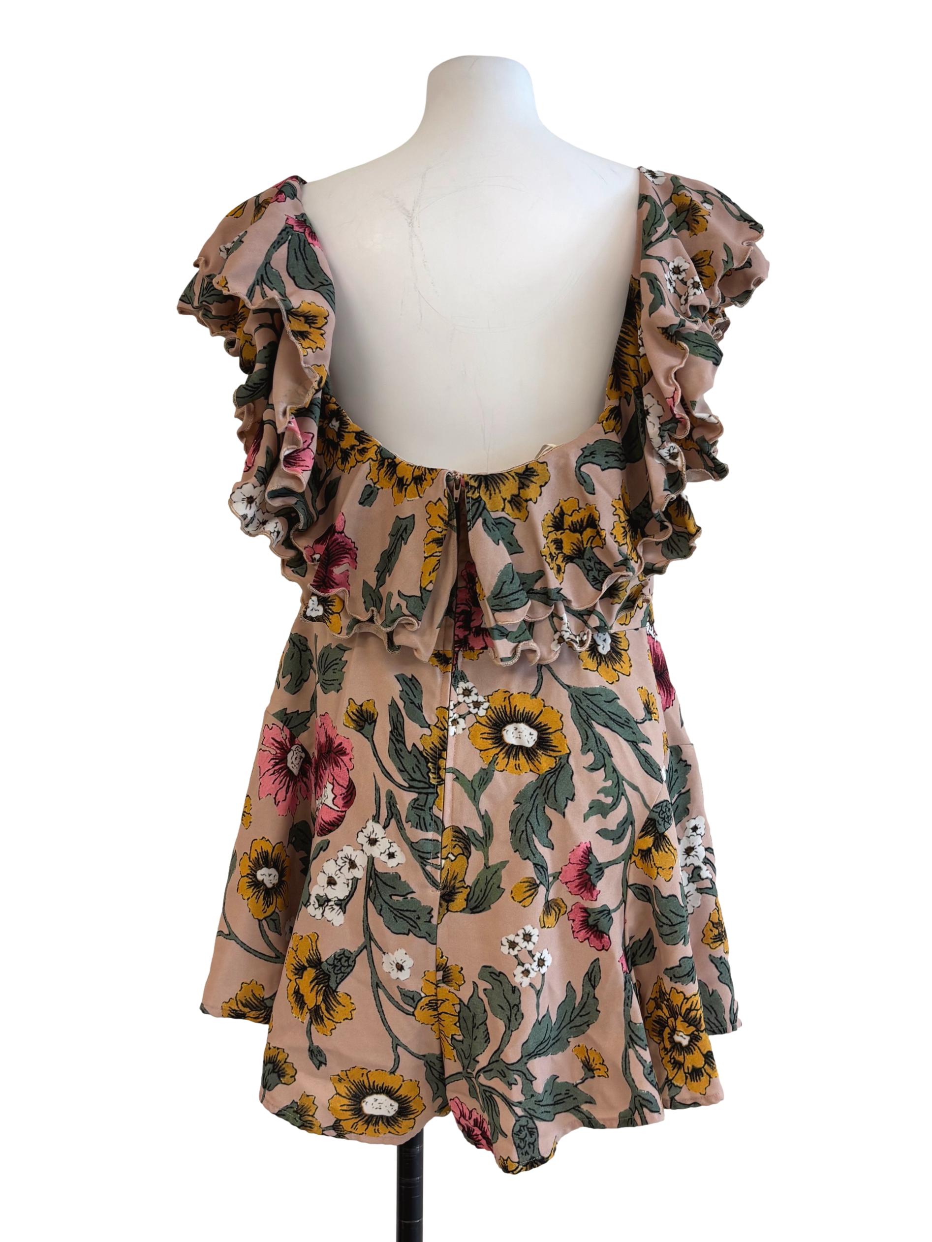 Sepia Brown Floral Ruffle Romper