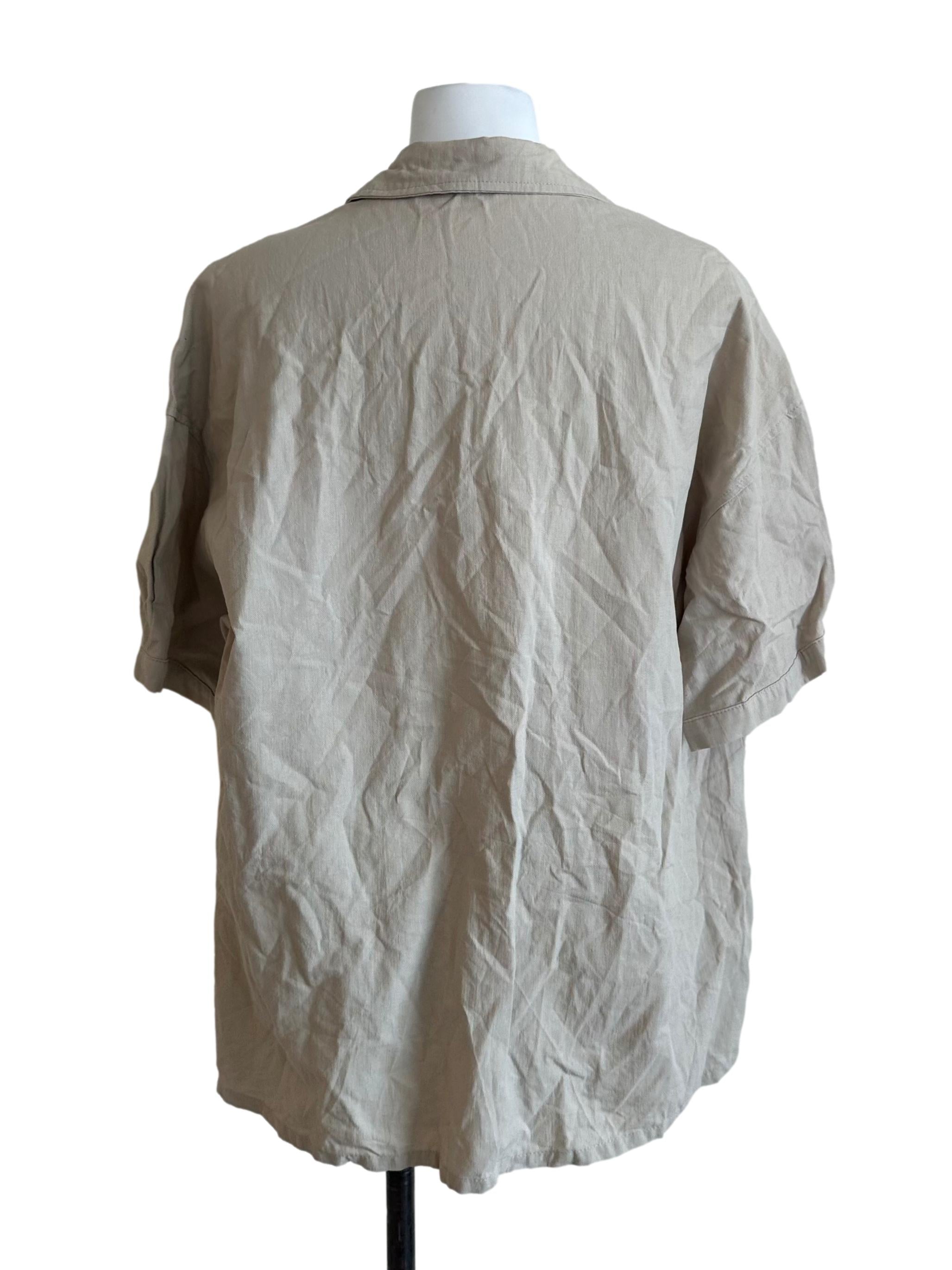 Sand Beige Collar Button Top