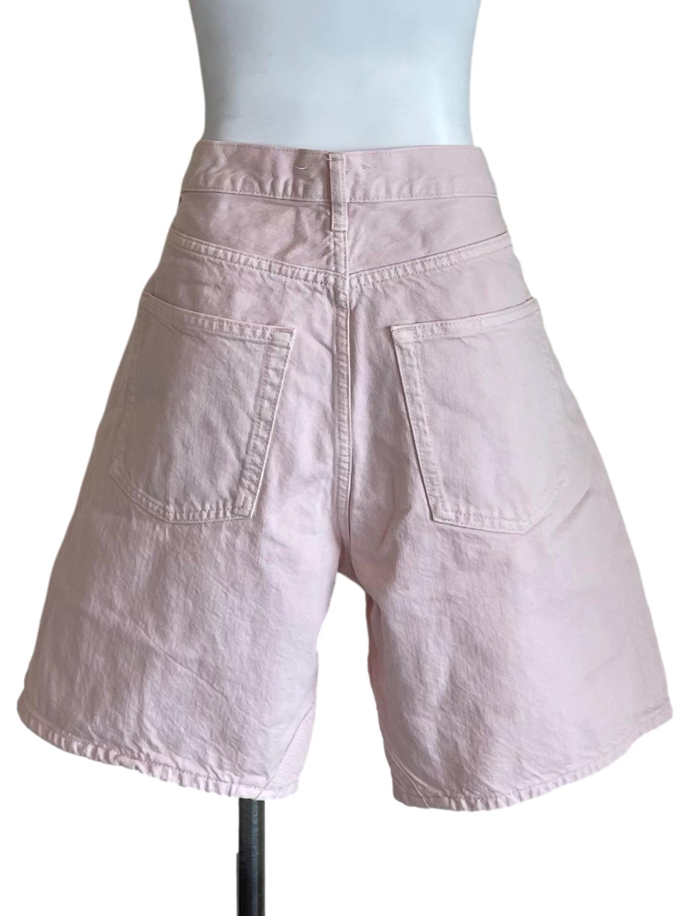 Pale Pink Button Rise Jean Shorts