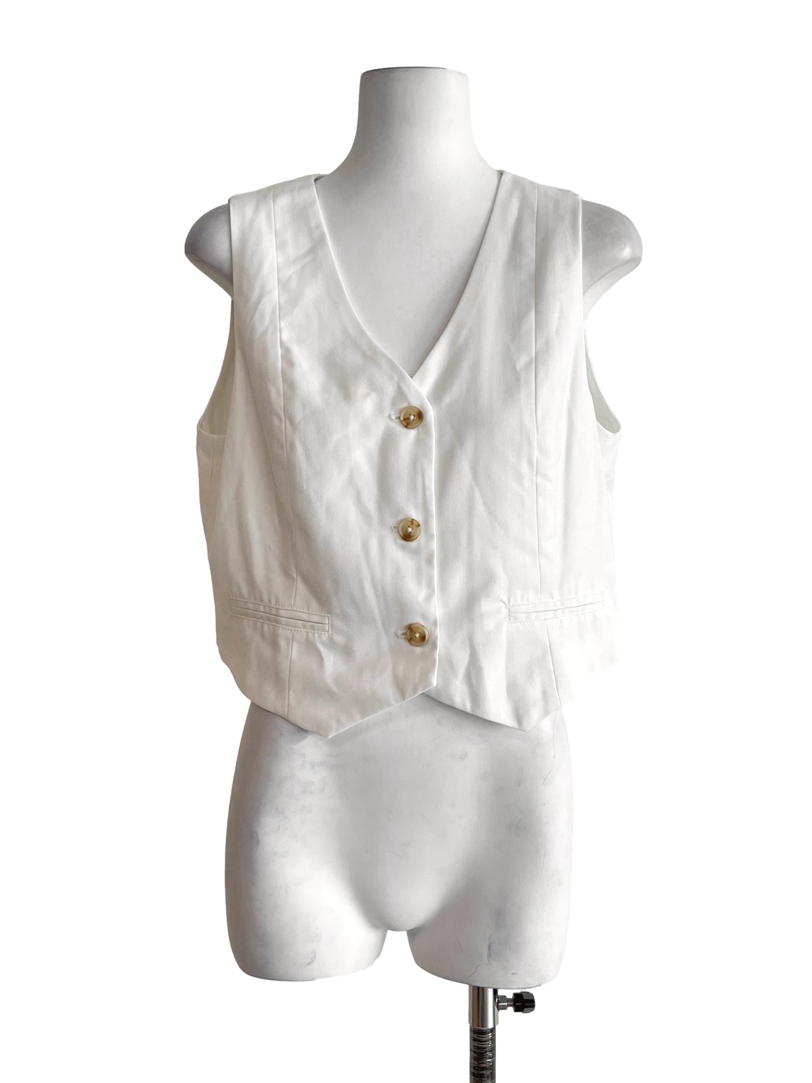 Ivory White V-Neck Button Vest