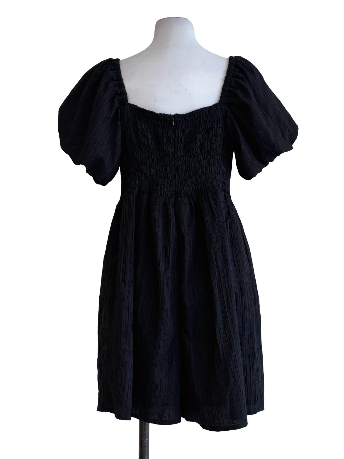 Soft Black Puff Sleeves Crinkled Rompers