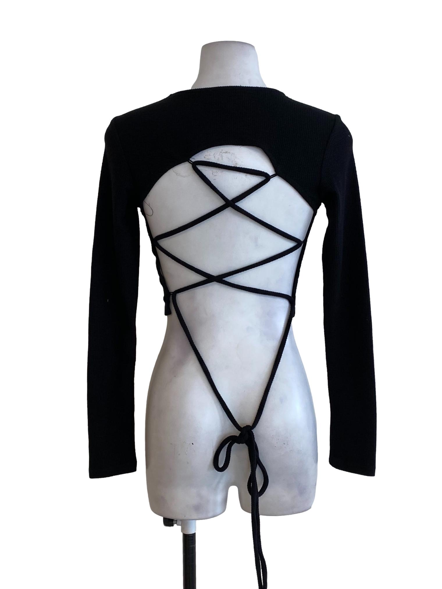 Black Knit Long Sleeve Top