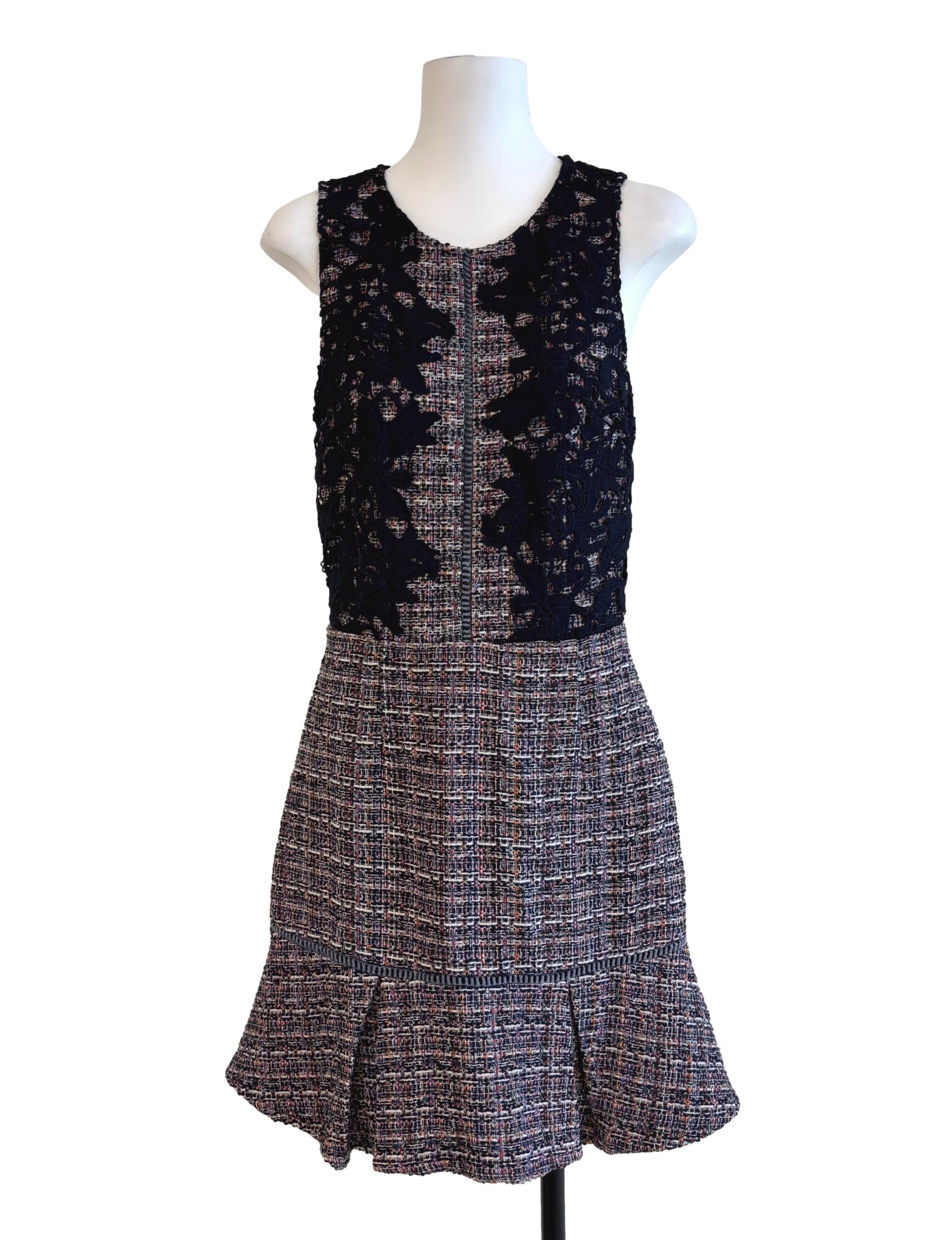 Midnight Blue Tweed Sleeveless Mini Dress
