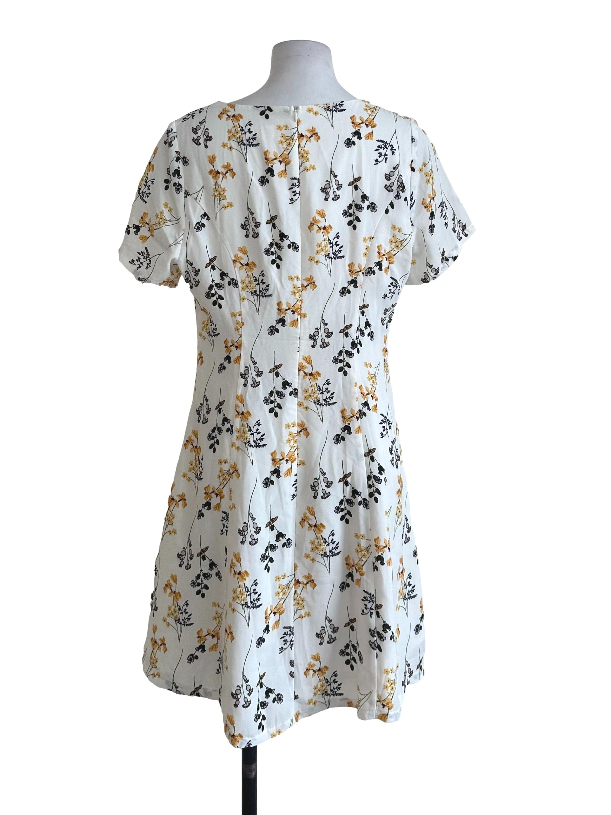 Ivory White Pattern Button Dress