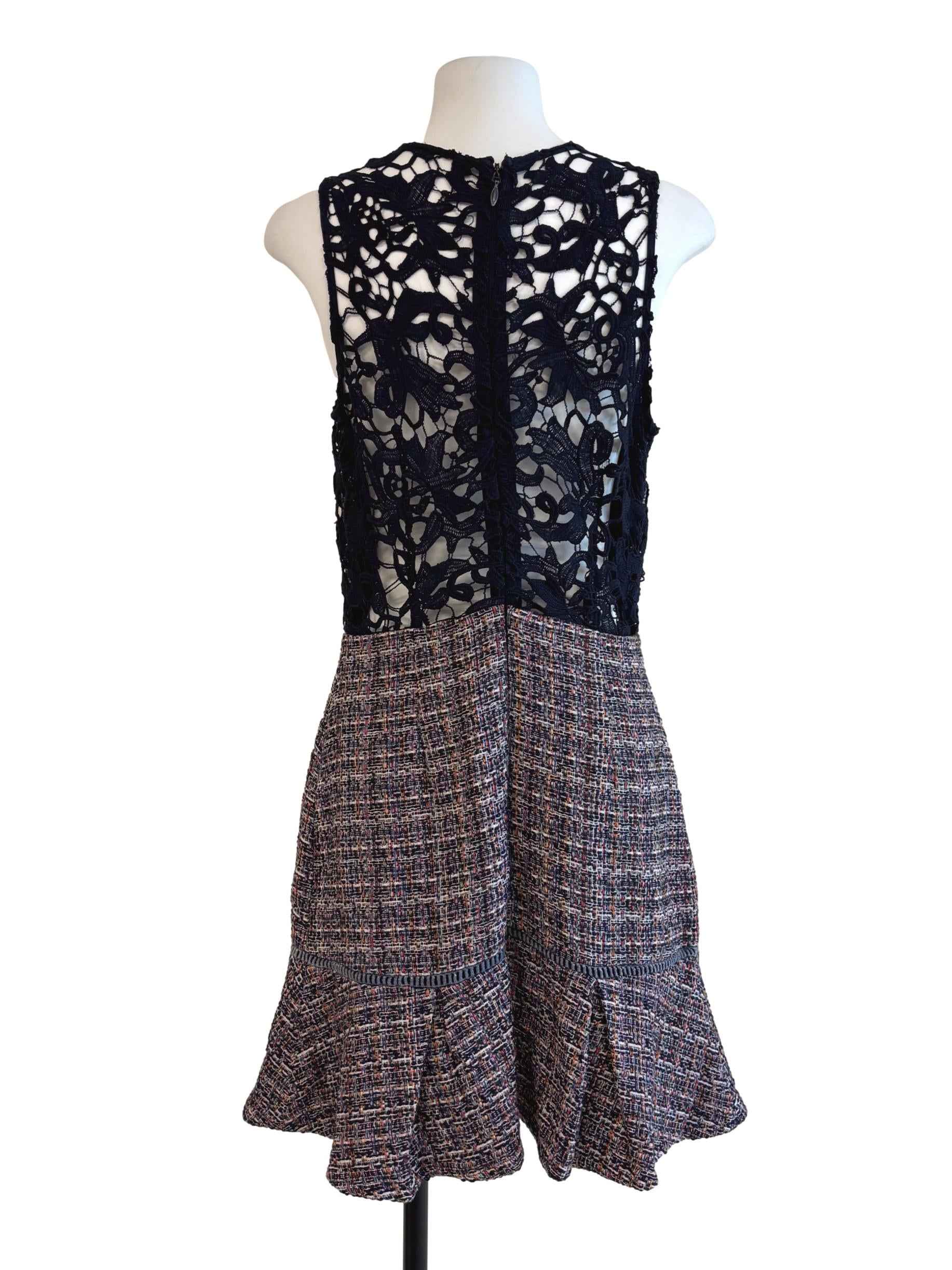 Midnight Blue Tweed Sleeveless Mini Dress