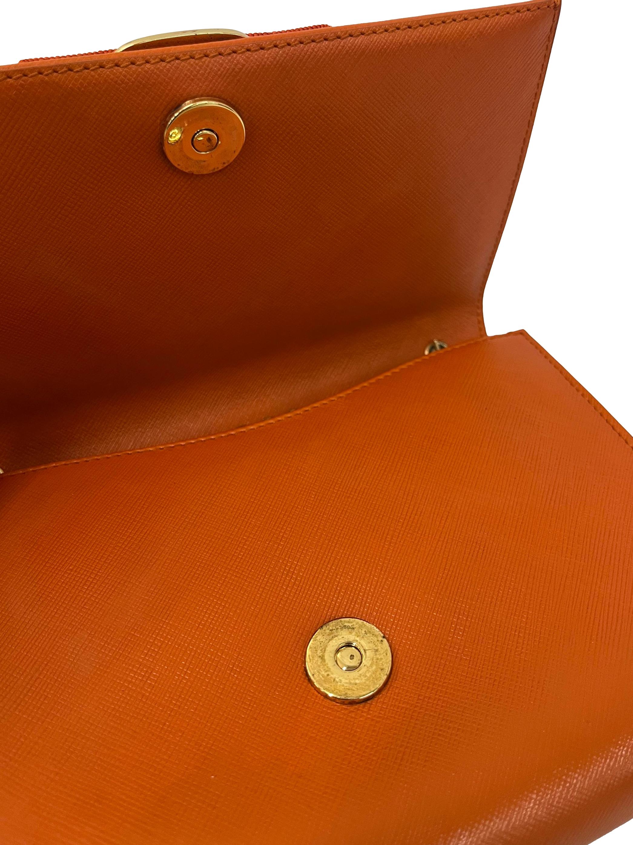 Orange Leather Vara Ribbon Chain Shoulder Bag