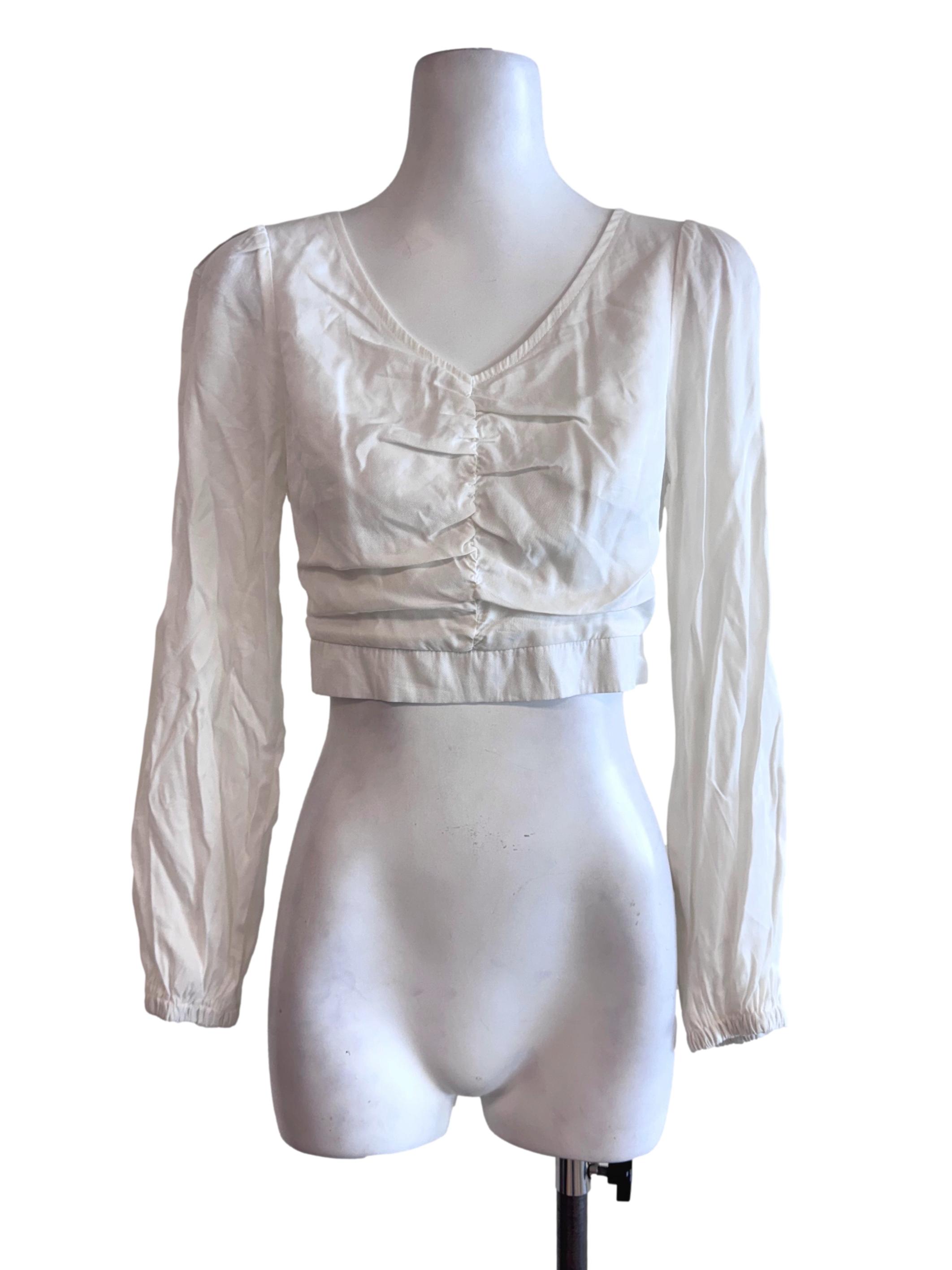 White Plain V-Neck Crop Top