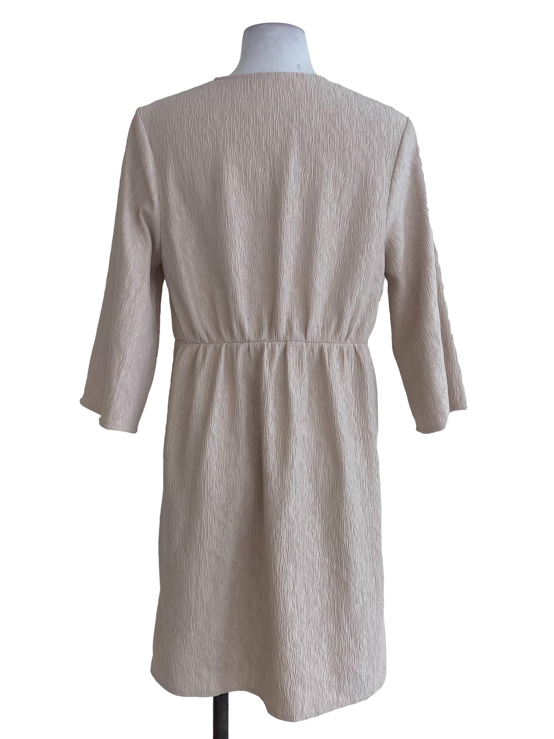 Beige Textured Blouson Dress