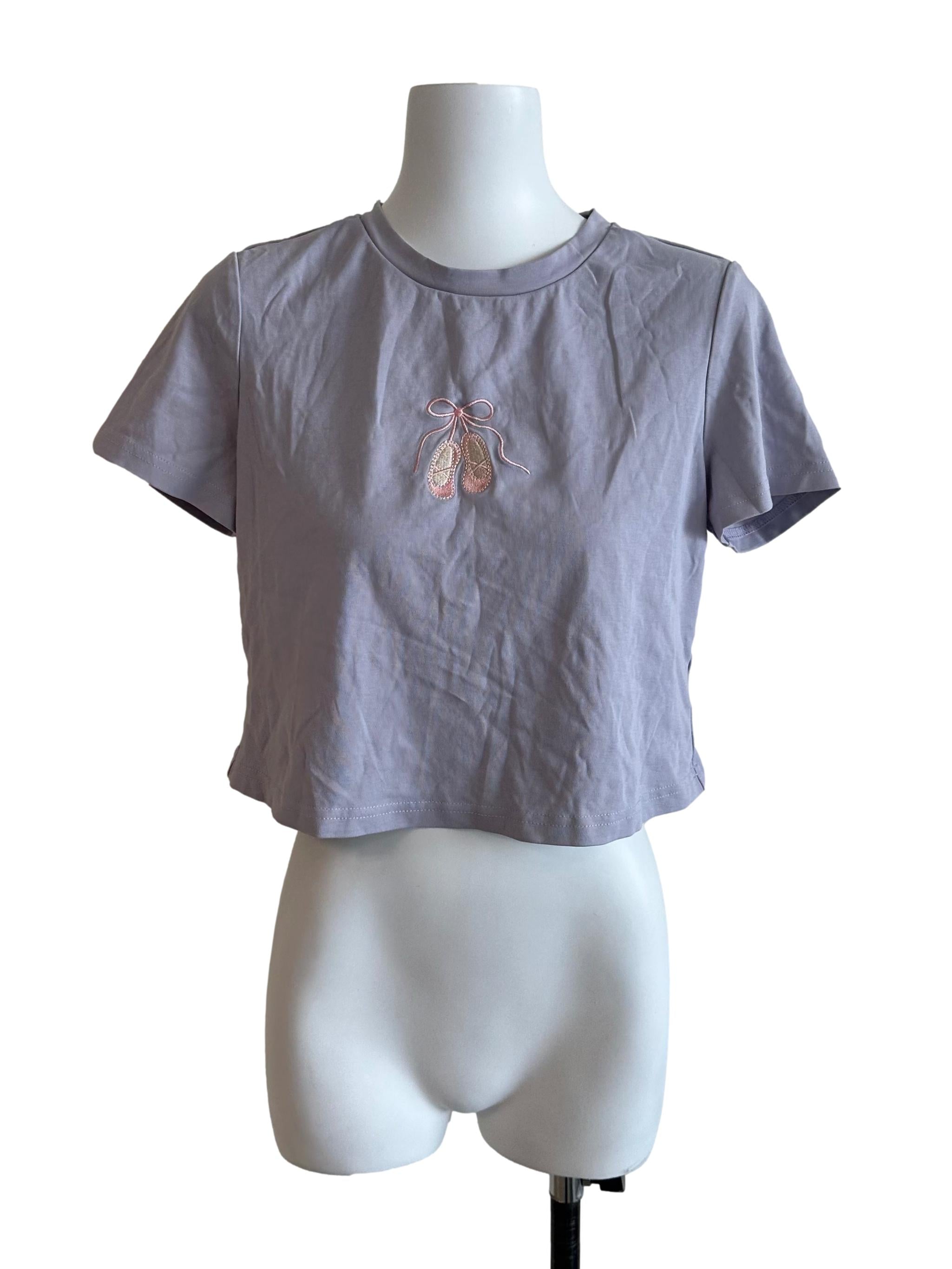Dusty Purple Ribbon Embroidery Tee