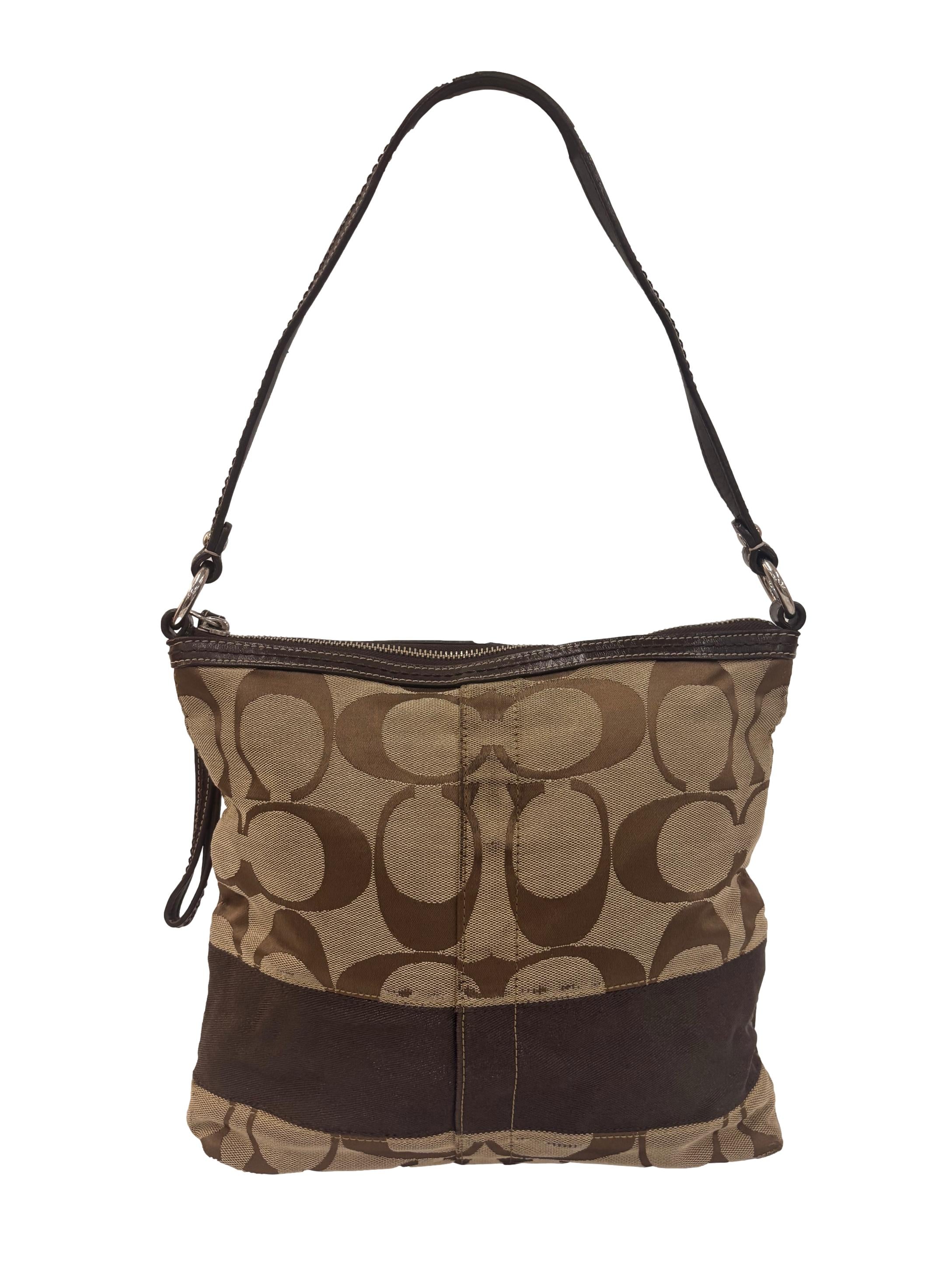 Brown And Beige Canvas Shoulder Bag