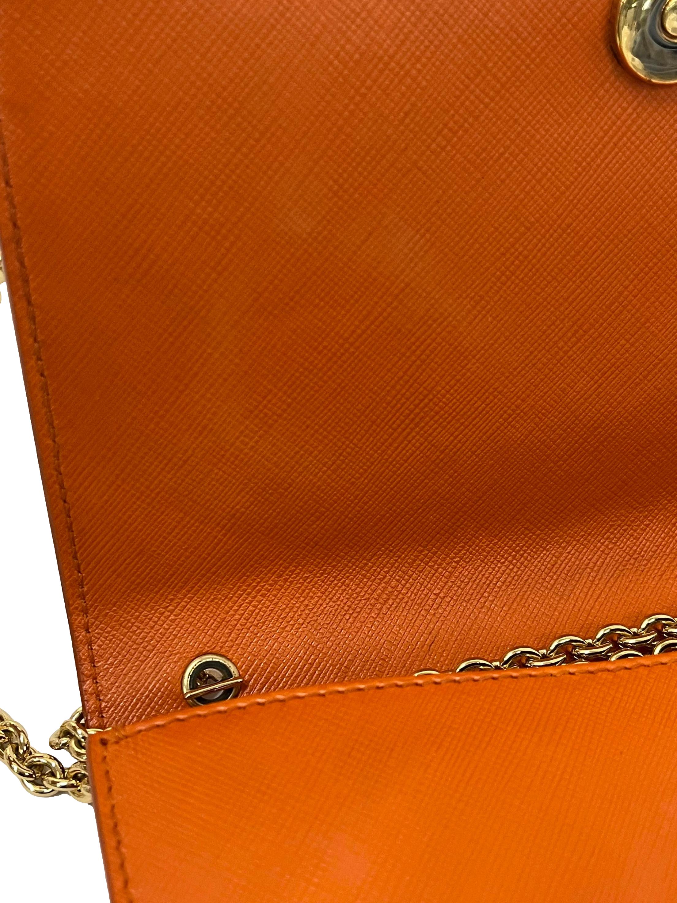 Orange Leather Vara Ribbon Chain Shoulder Bag