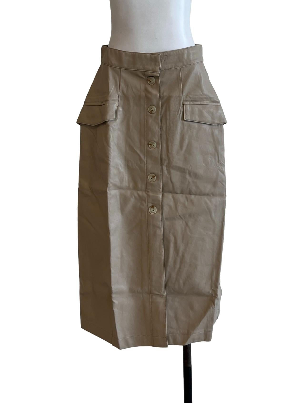 Beige Leather Cargo Tube Skirt