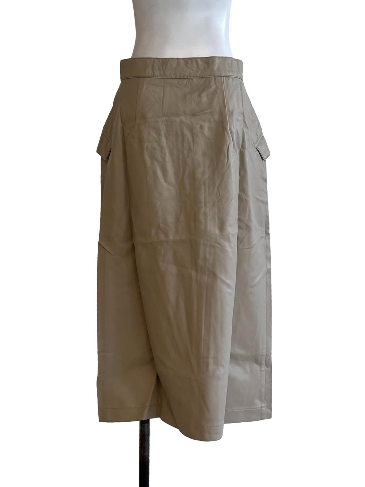 Beige Leather Cargo Tube Skirt