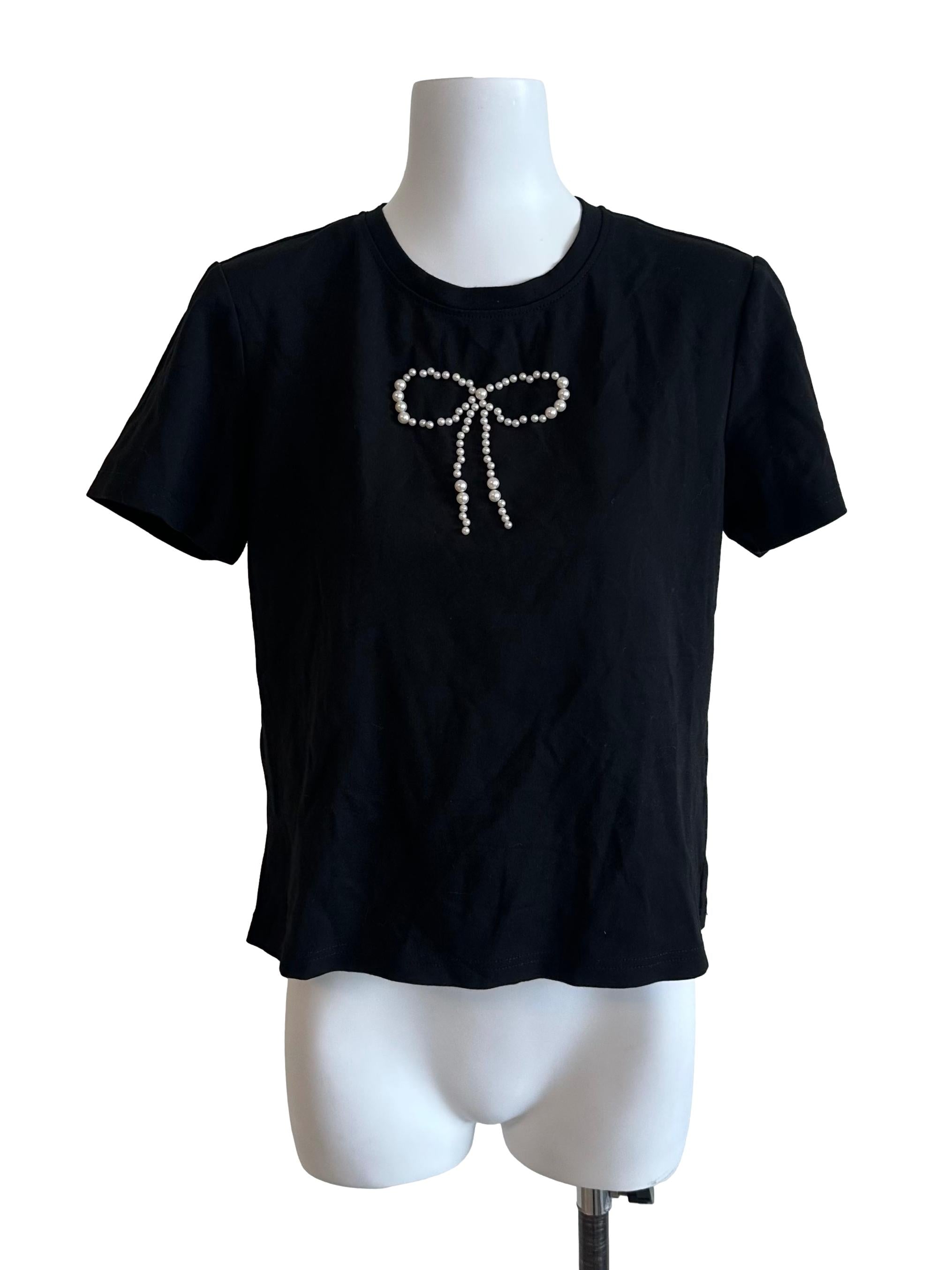 Onyx Black Ribbon Pearl Tee