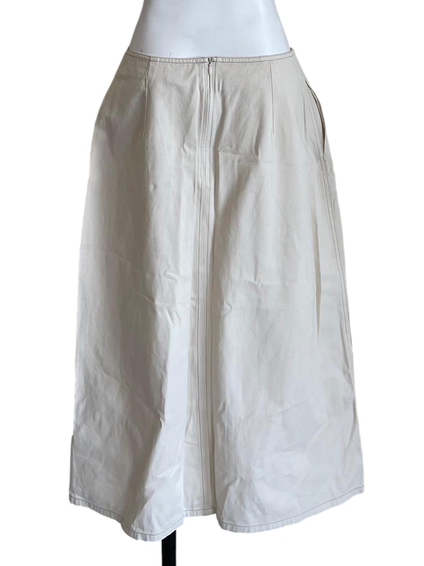 Cream Contrast Stitch A-Line Skirt OSN