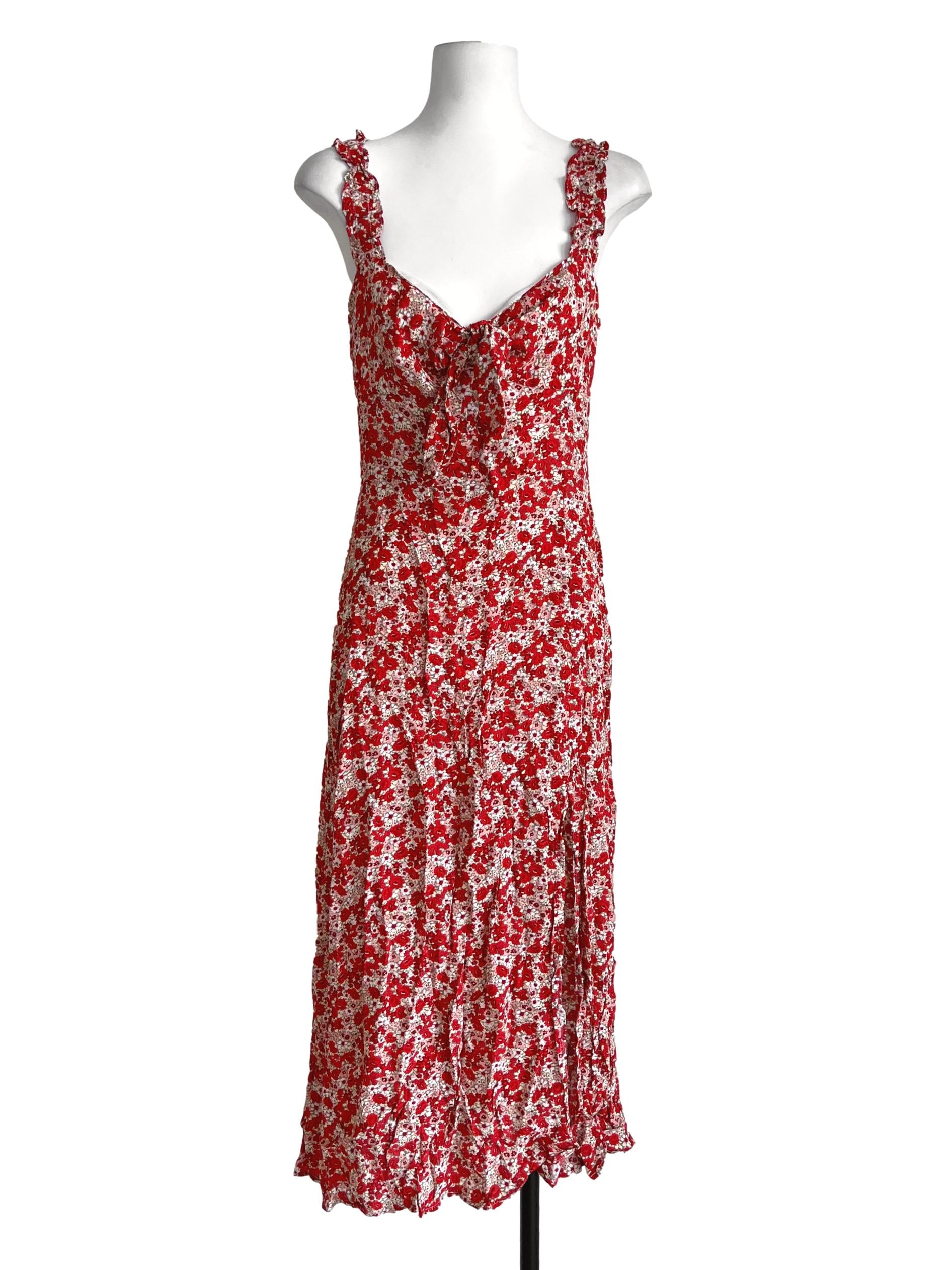 Cherry Red Floral Spaghetti Strap Dress