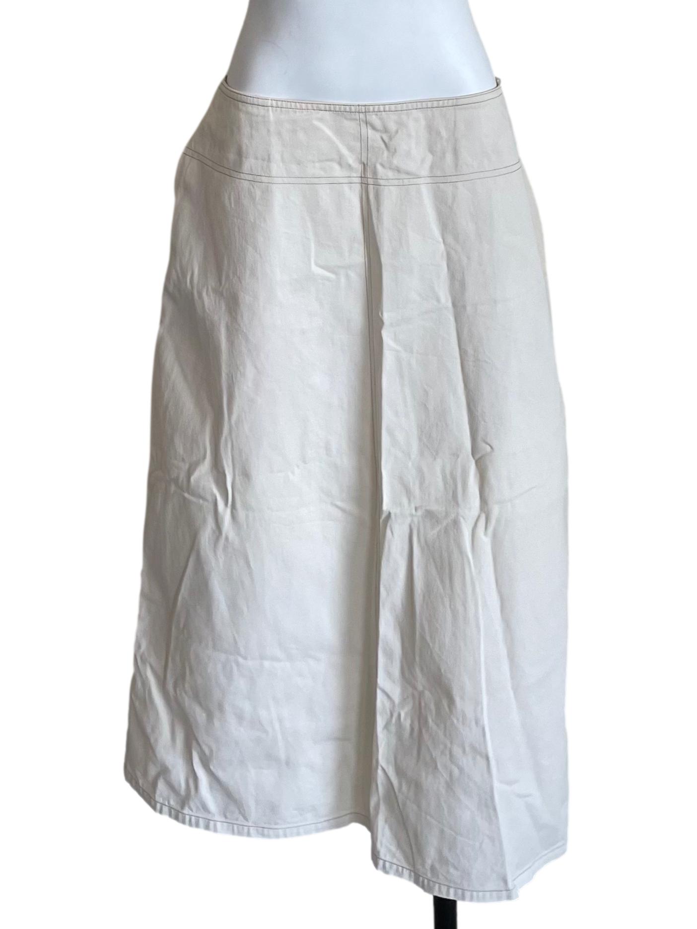 Cream Contrast Stitch A-Line Skirt OSN