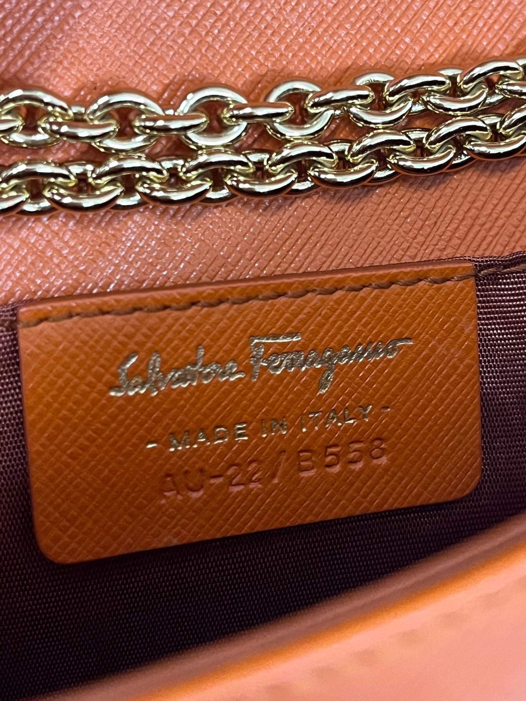 Orange Leather Vara Ribbon Chain Shoulder Bag