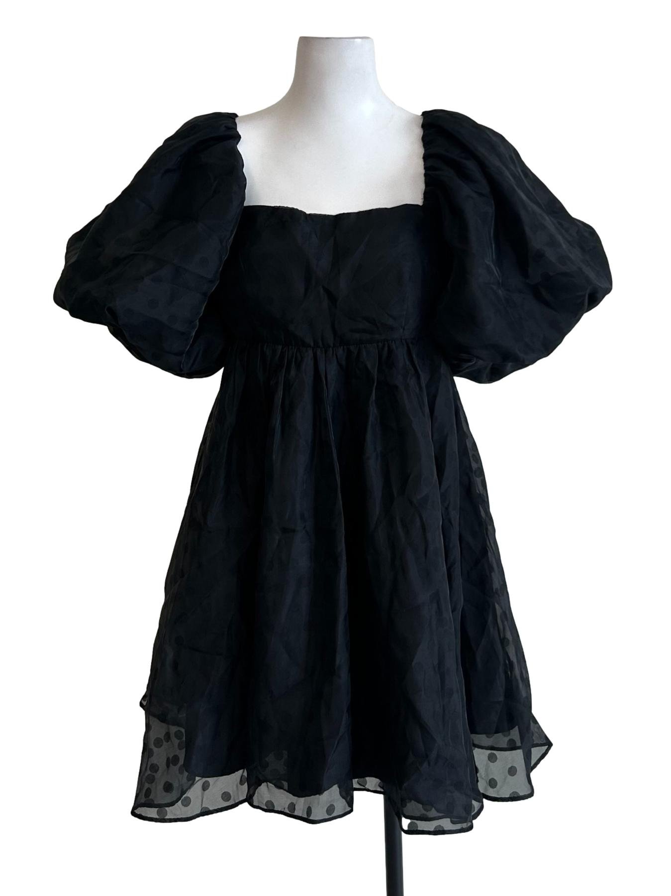 Black Polka Dot Organza Babydoll Dress