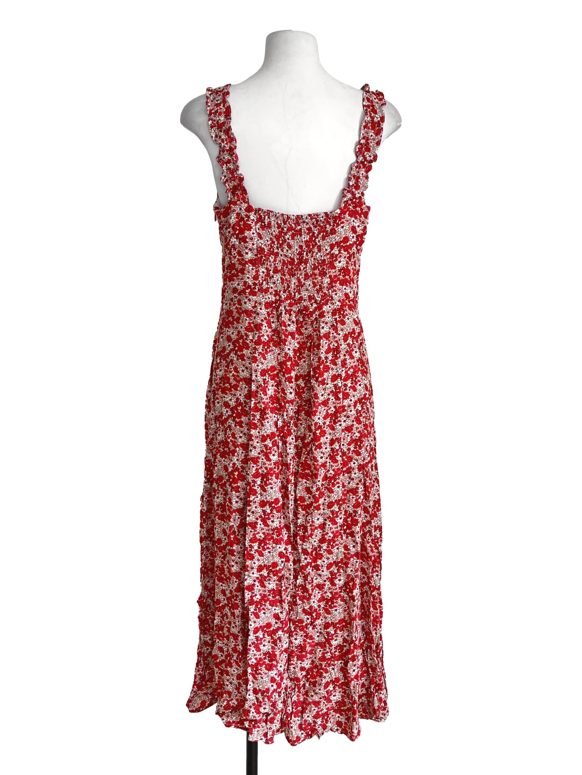 Cherry Red Floral Spaghetti Strap Dress