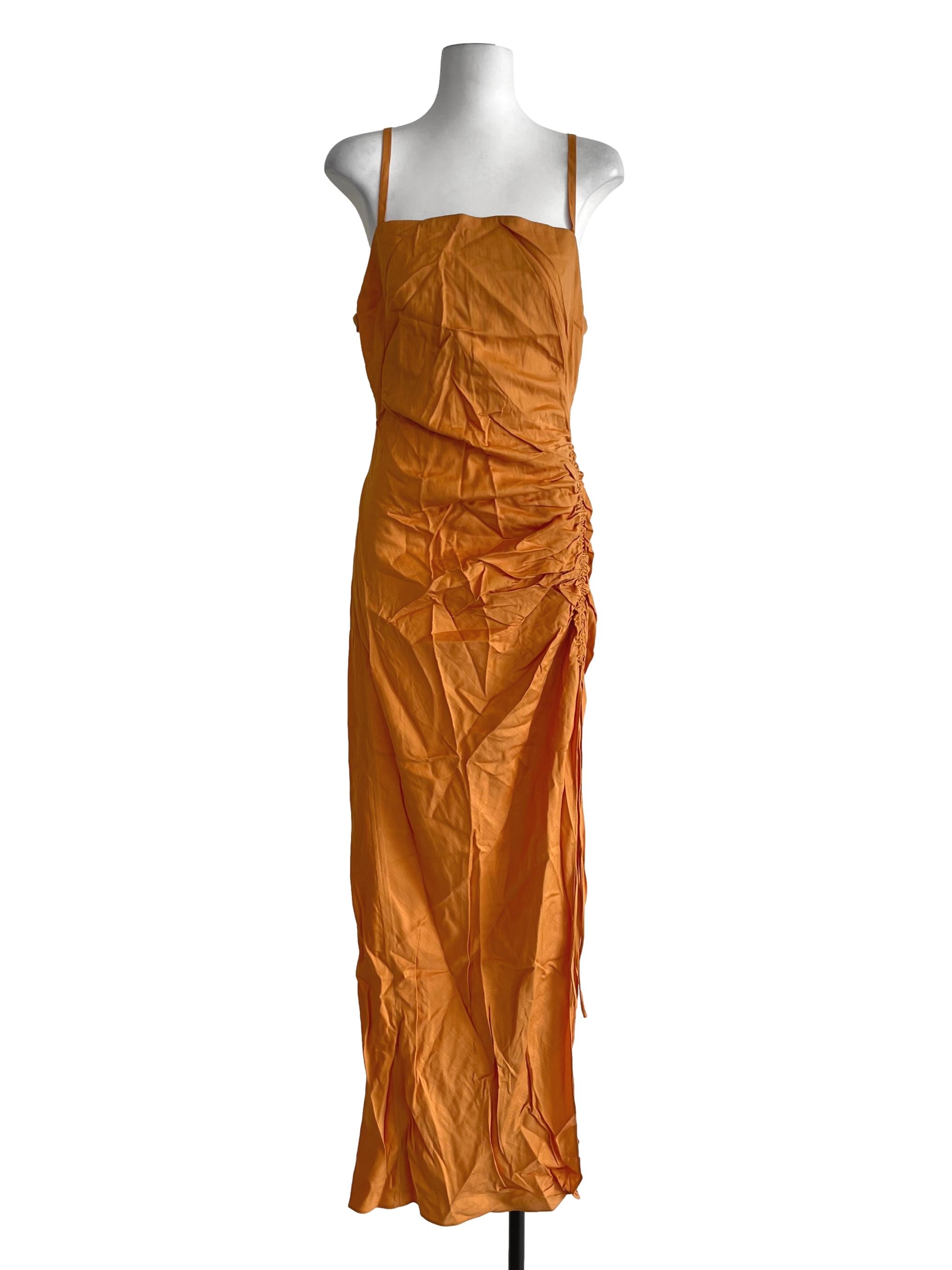 Fire Orange Ruched Slip Dress