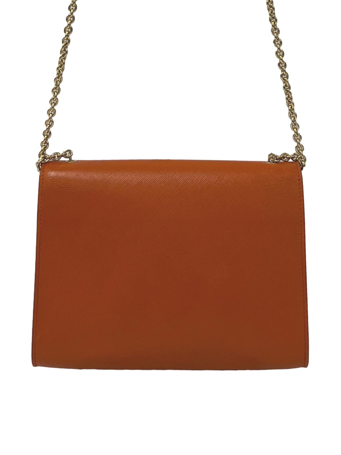 Orange Leather Vara Ribbon Chain Shoulder Bag