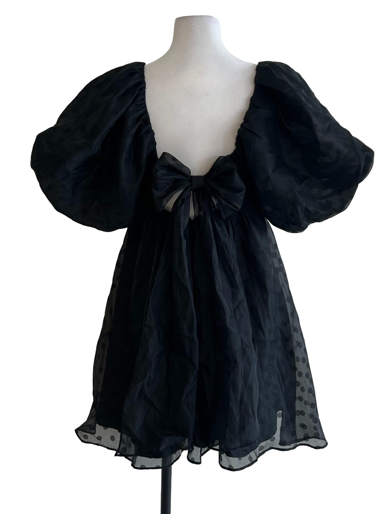 Black Polka Dot Organza Babydoll Dress
