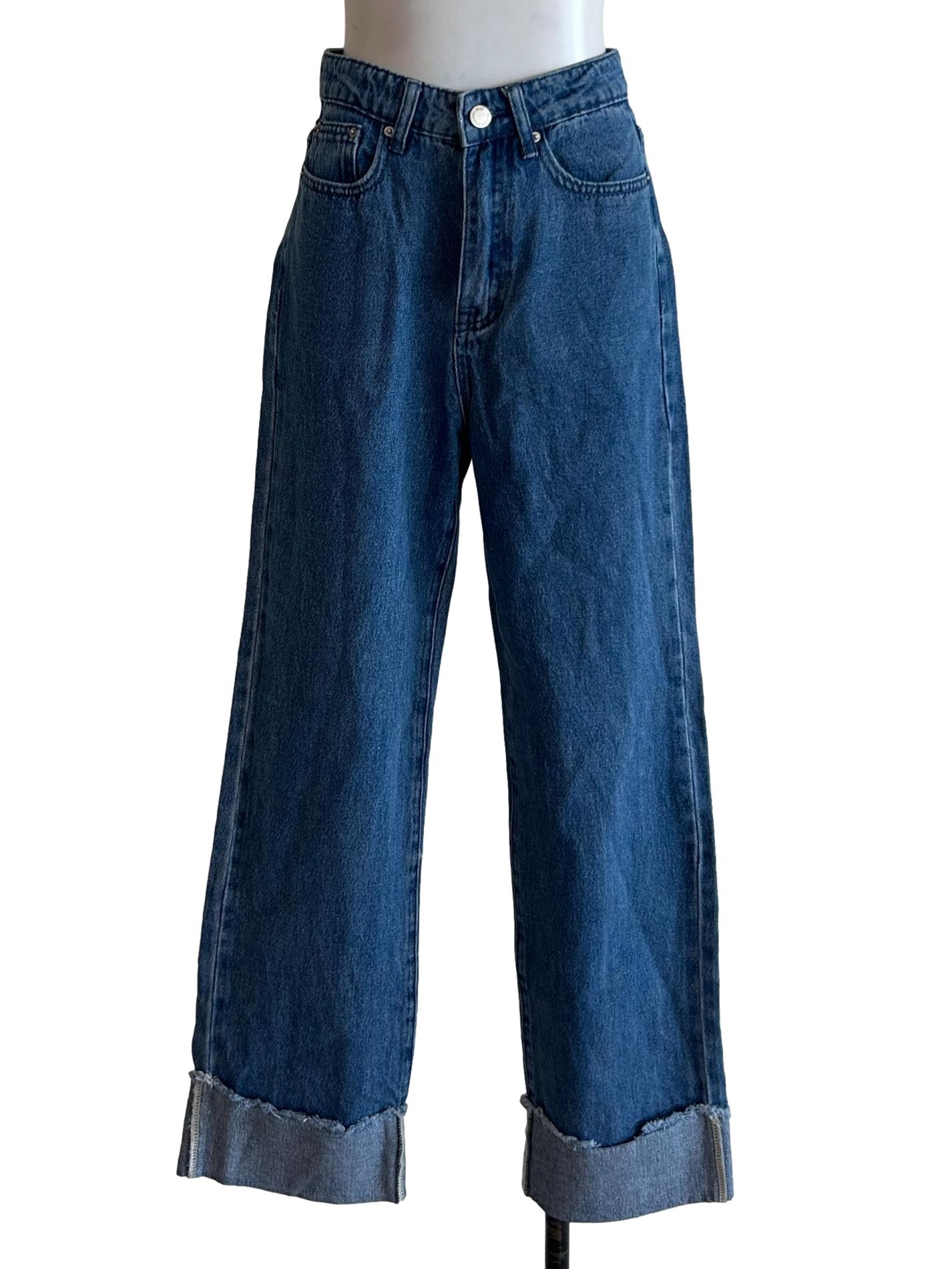 Medium Blue High-Waist Boyfriend Jeans