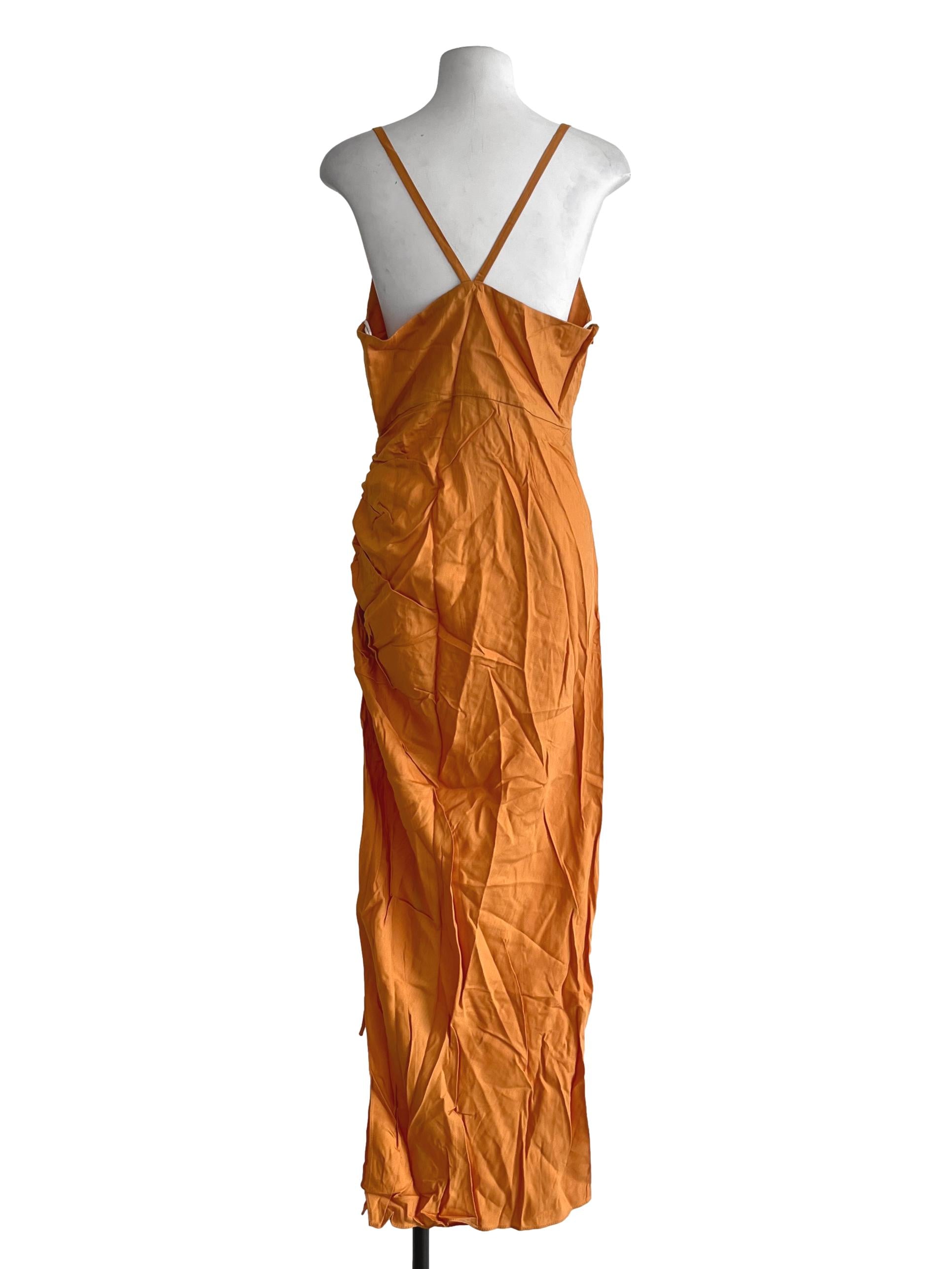 Fire Orange Ruched Slip Dress