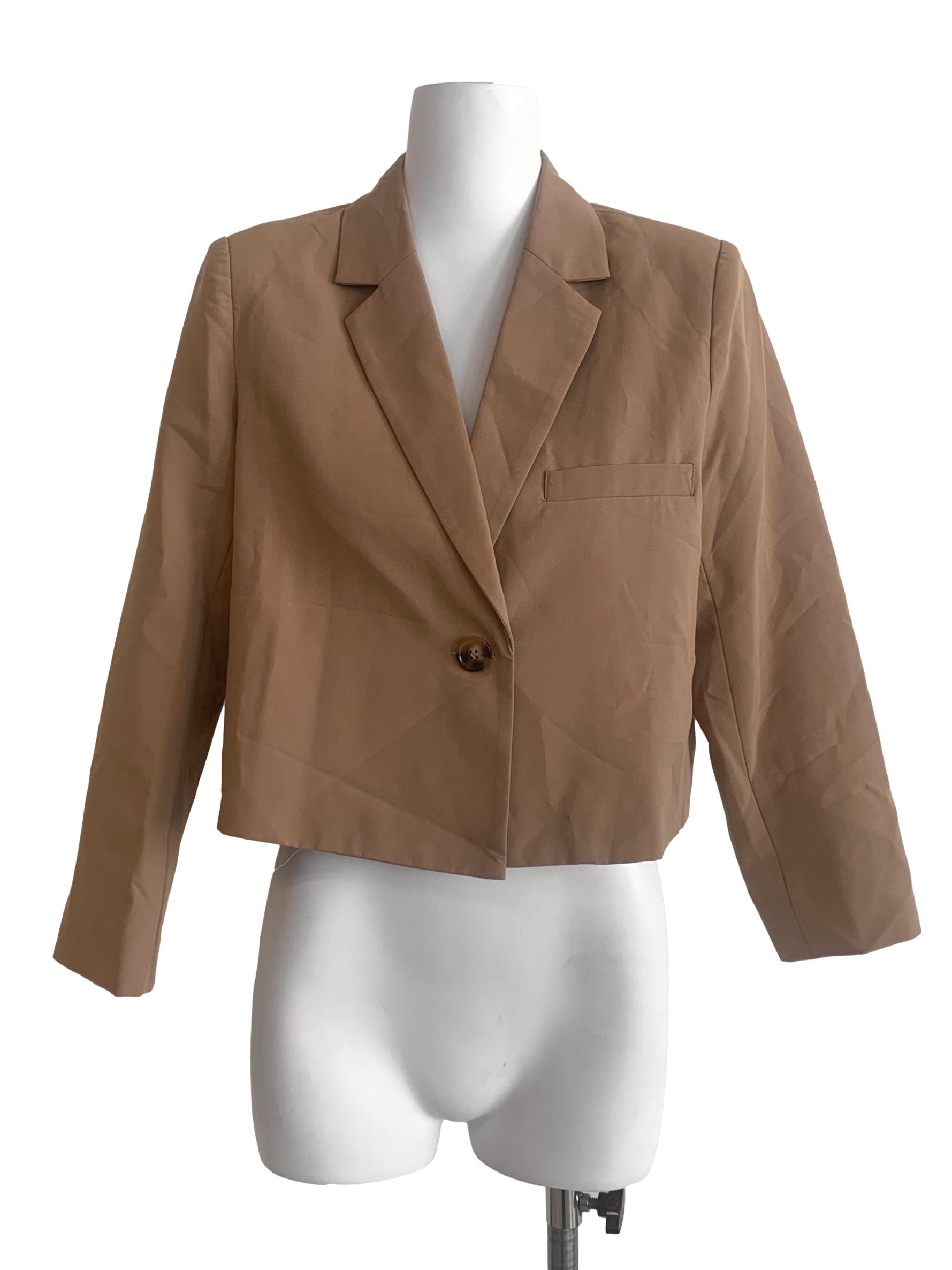 Wood Brown Single Breasted Short Blazer LB