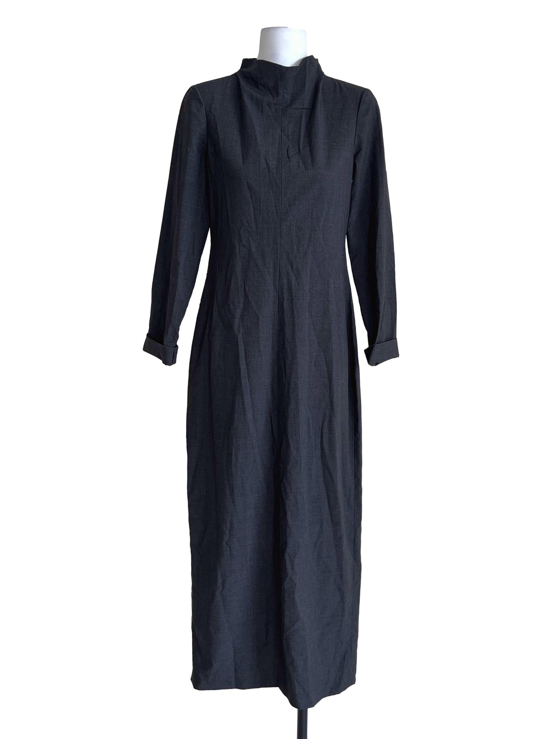 Charcoal Grey High-Neck Minimalist Dress