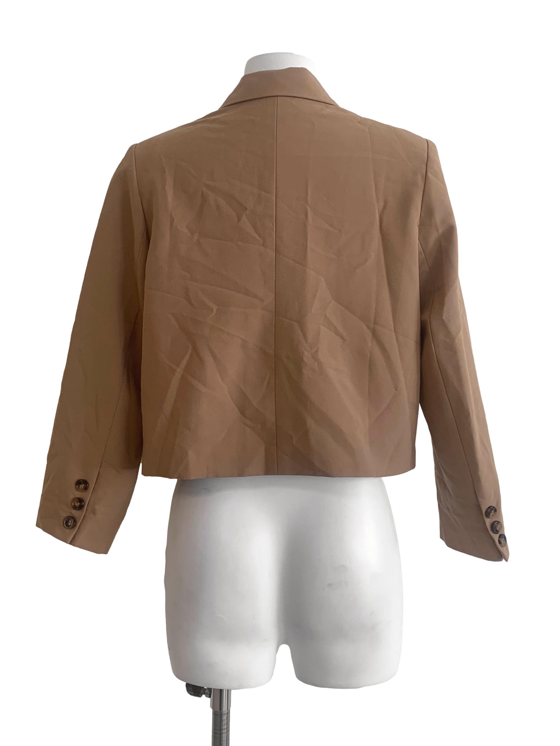 Wood Brown Single Breasted Short Blazer LB