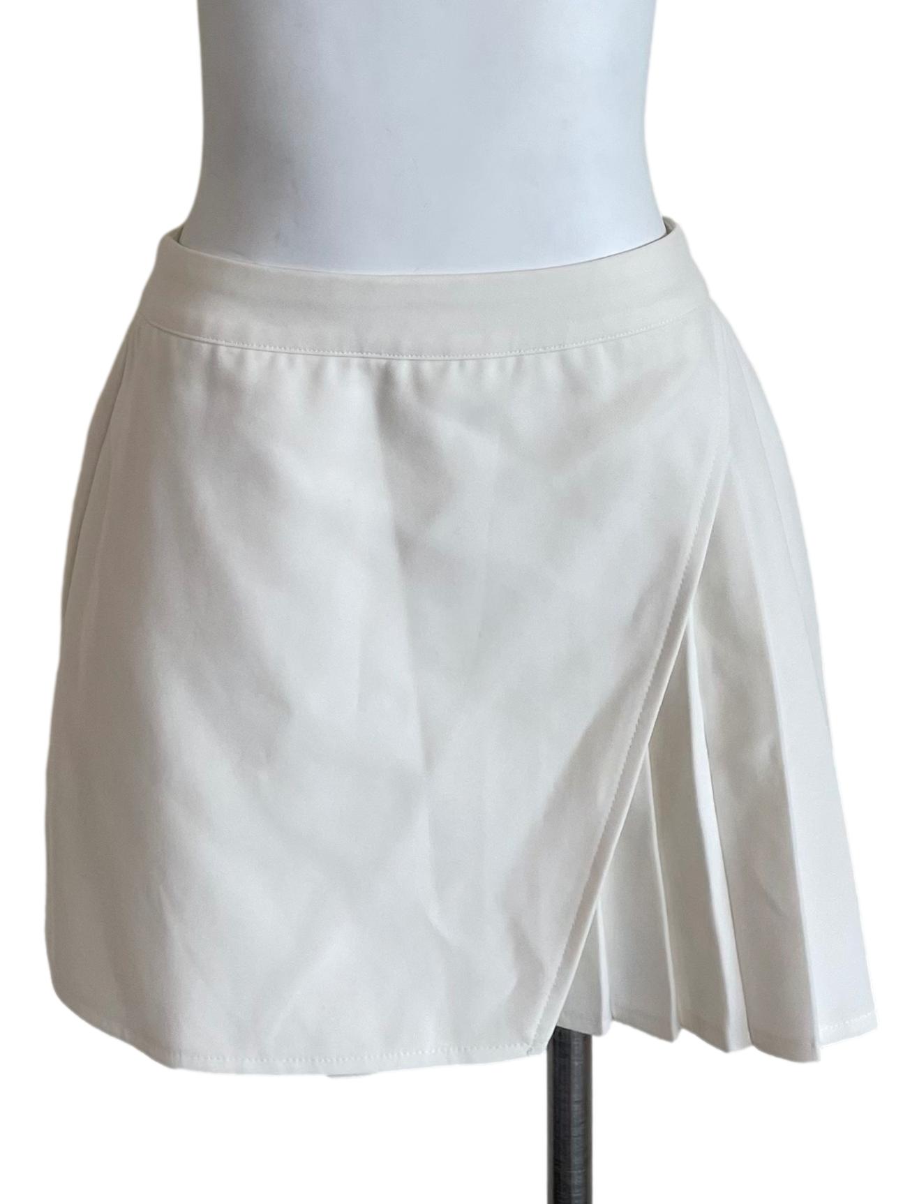 White Pleated Overlay Mini Skirt