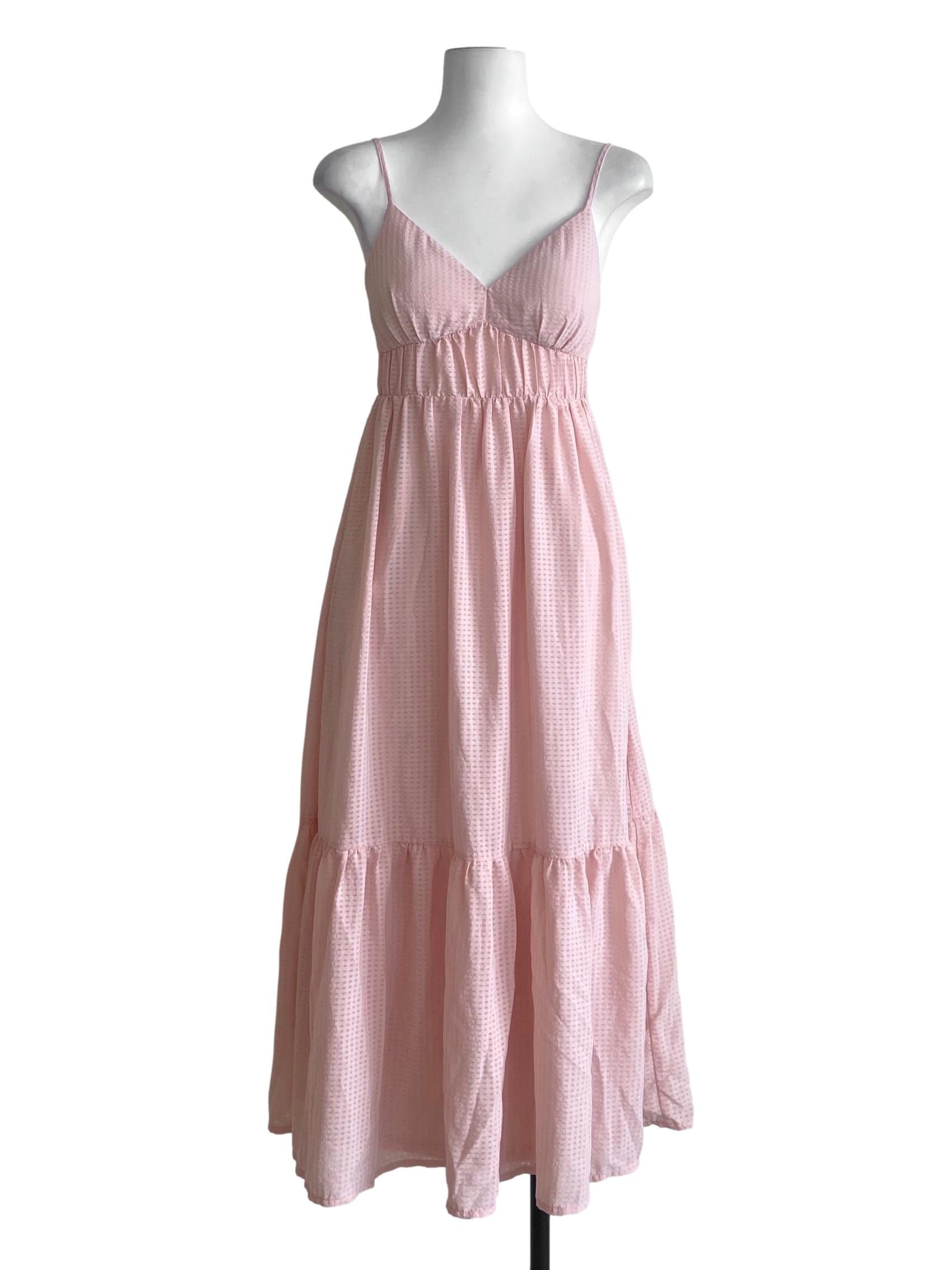 Salmon Pink Spaghetti Strap Drop Waist Dress