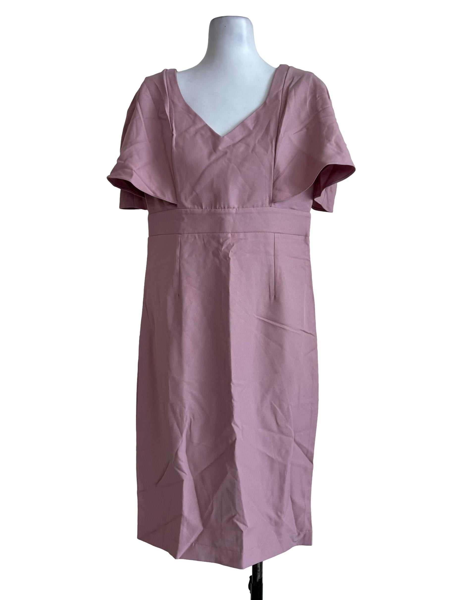 Mauve Pink Deep V Neck Dress