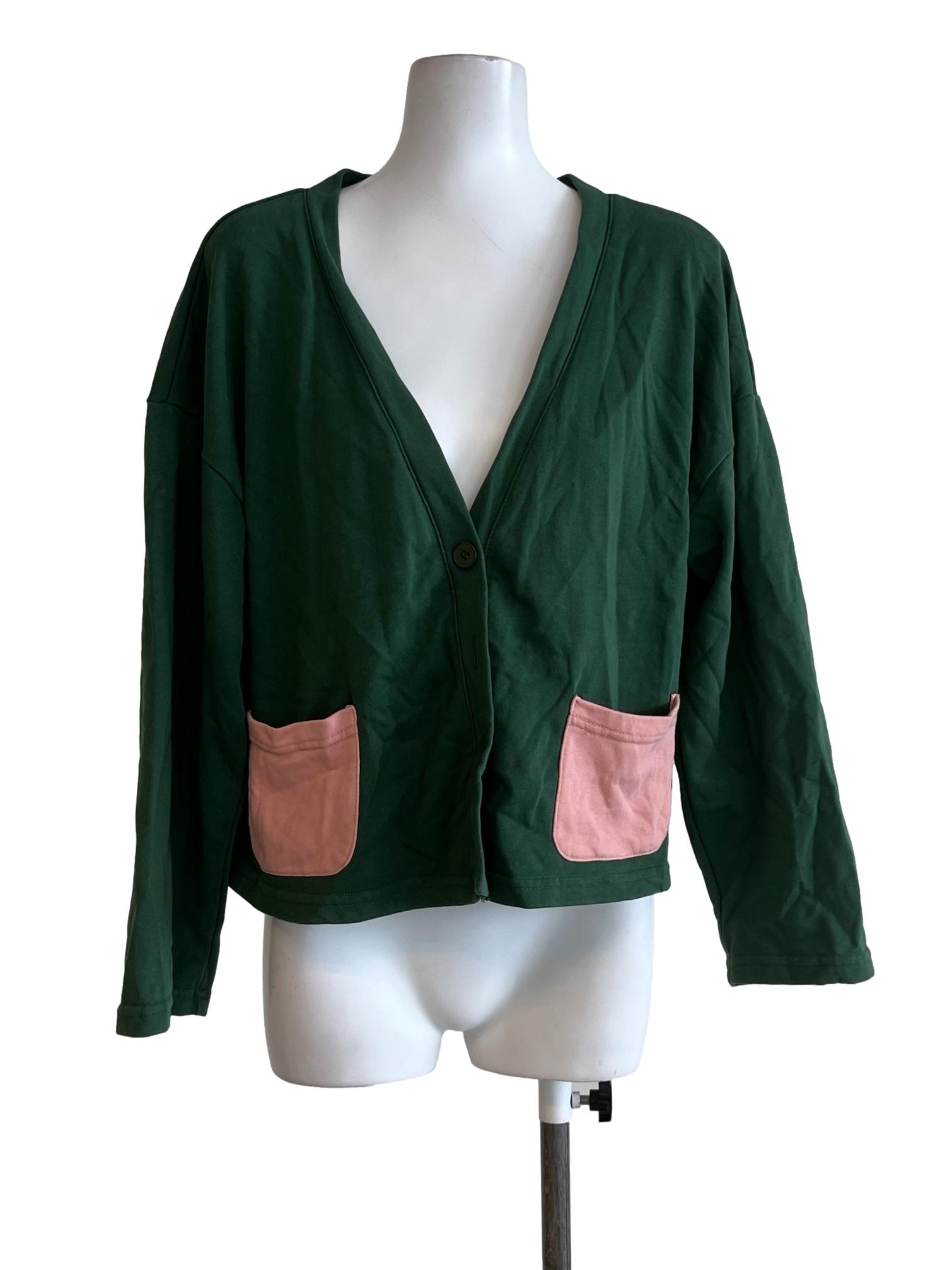 Grass Green Pink Pocket Cardigan