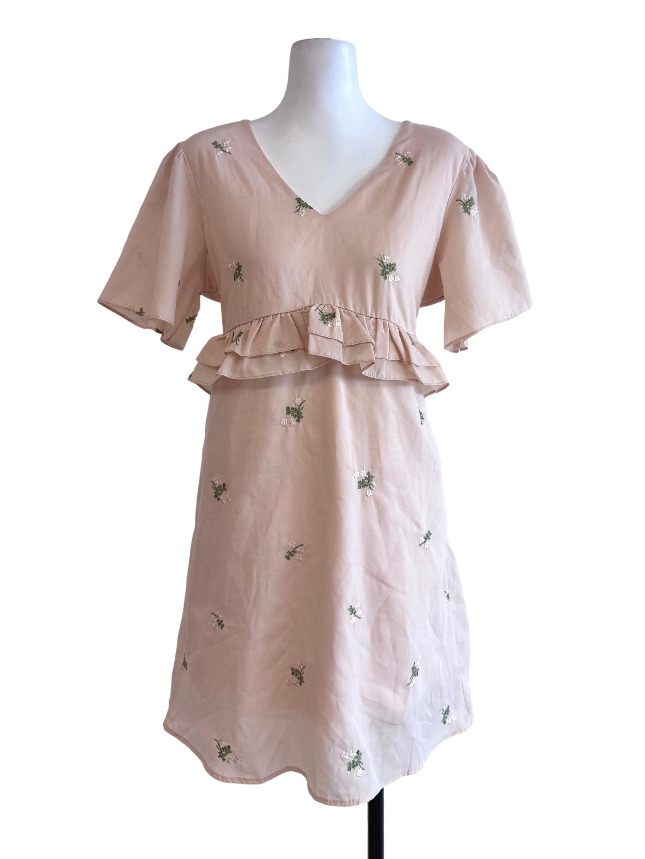 Salmon Floral V-Neck Dress
