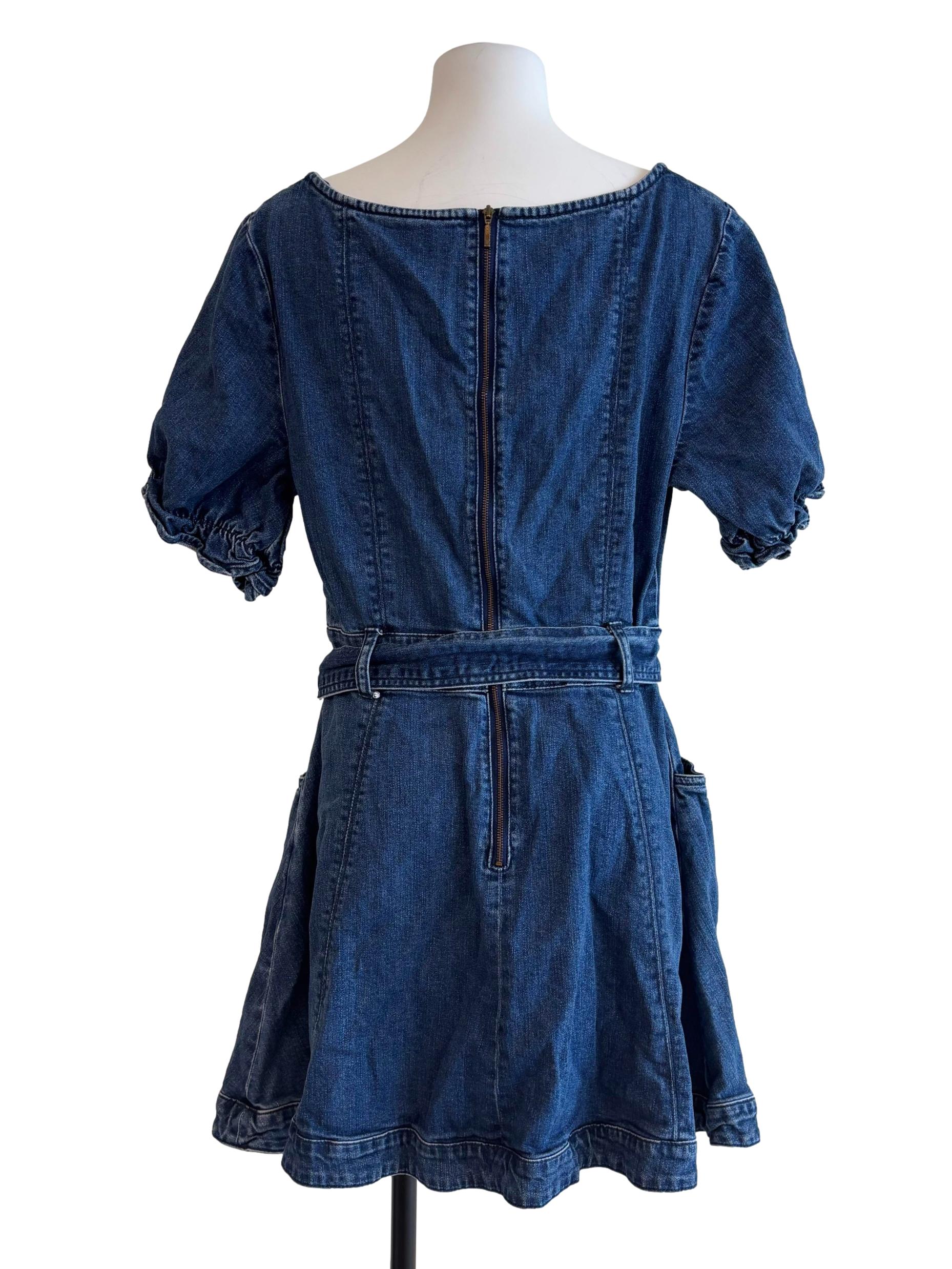 Blue Square Neck Mini Denim Dress
