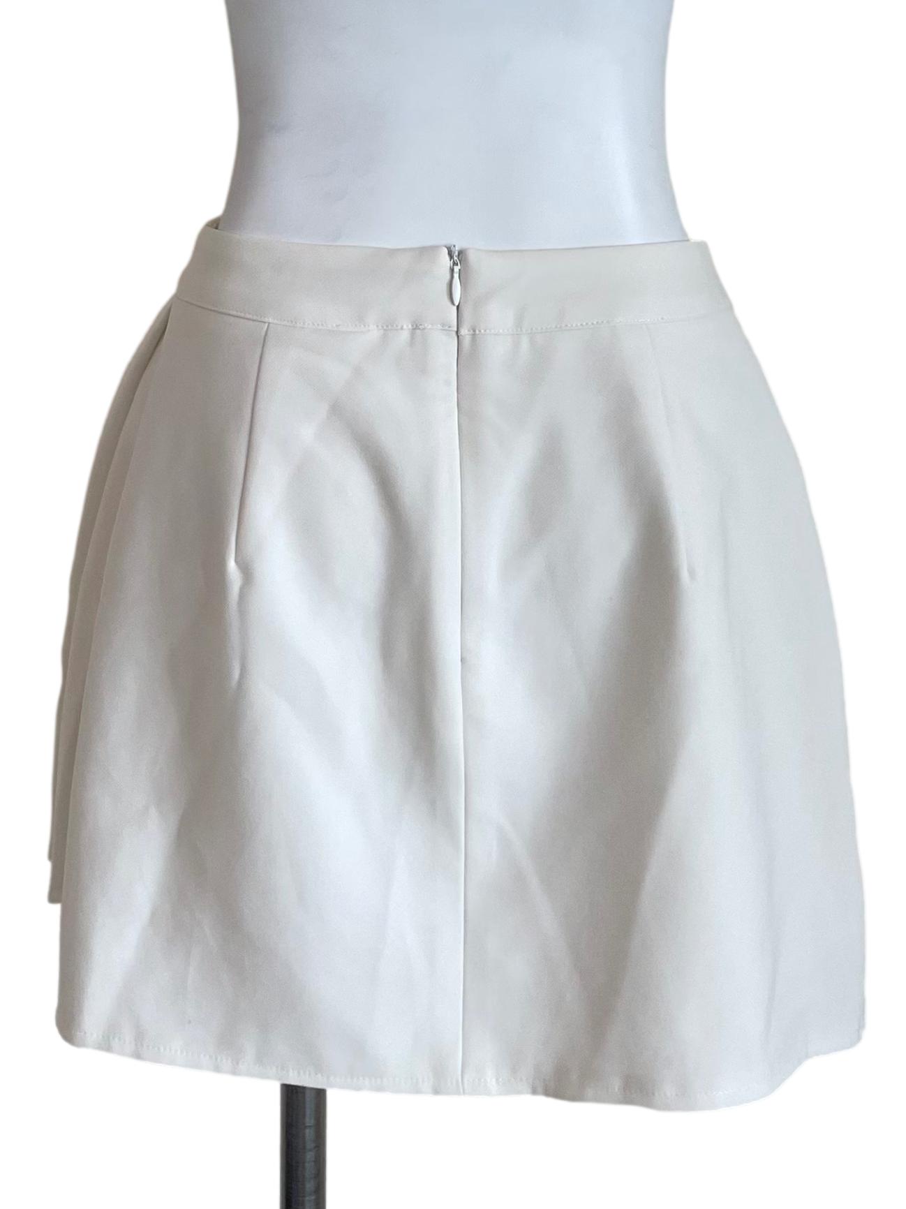 White Pleated Overlay Mini Skirt