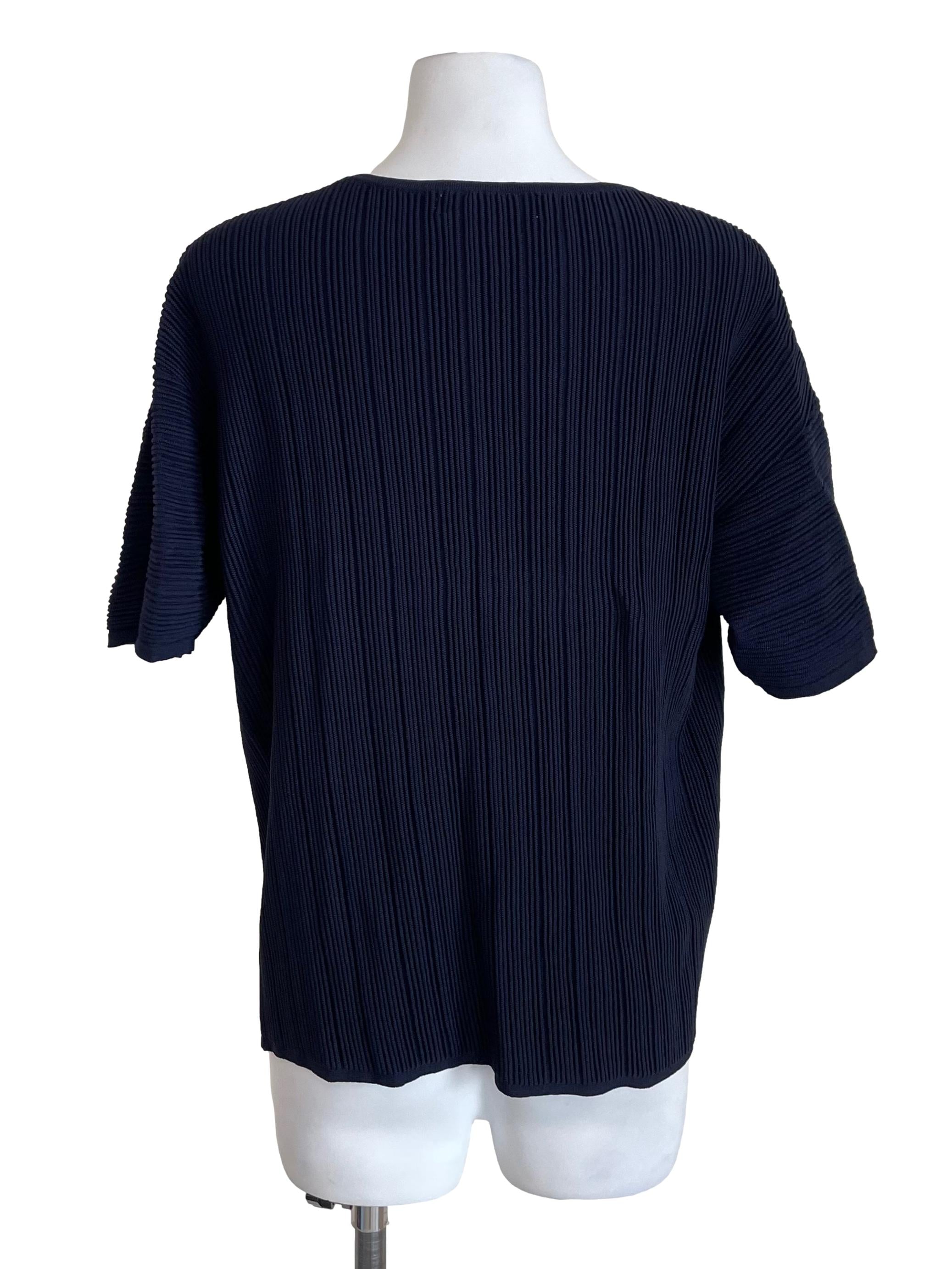 Navy Ribbed Knit Tee