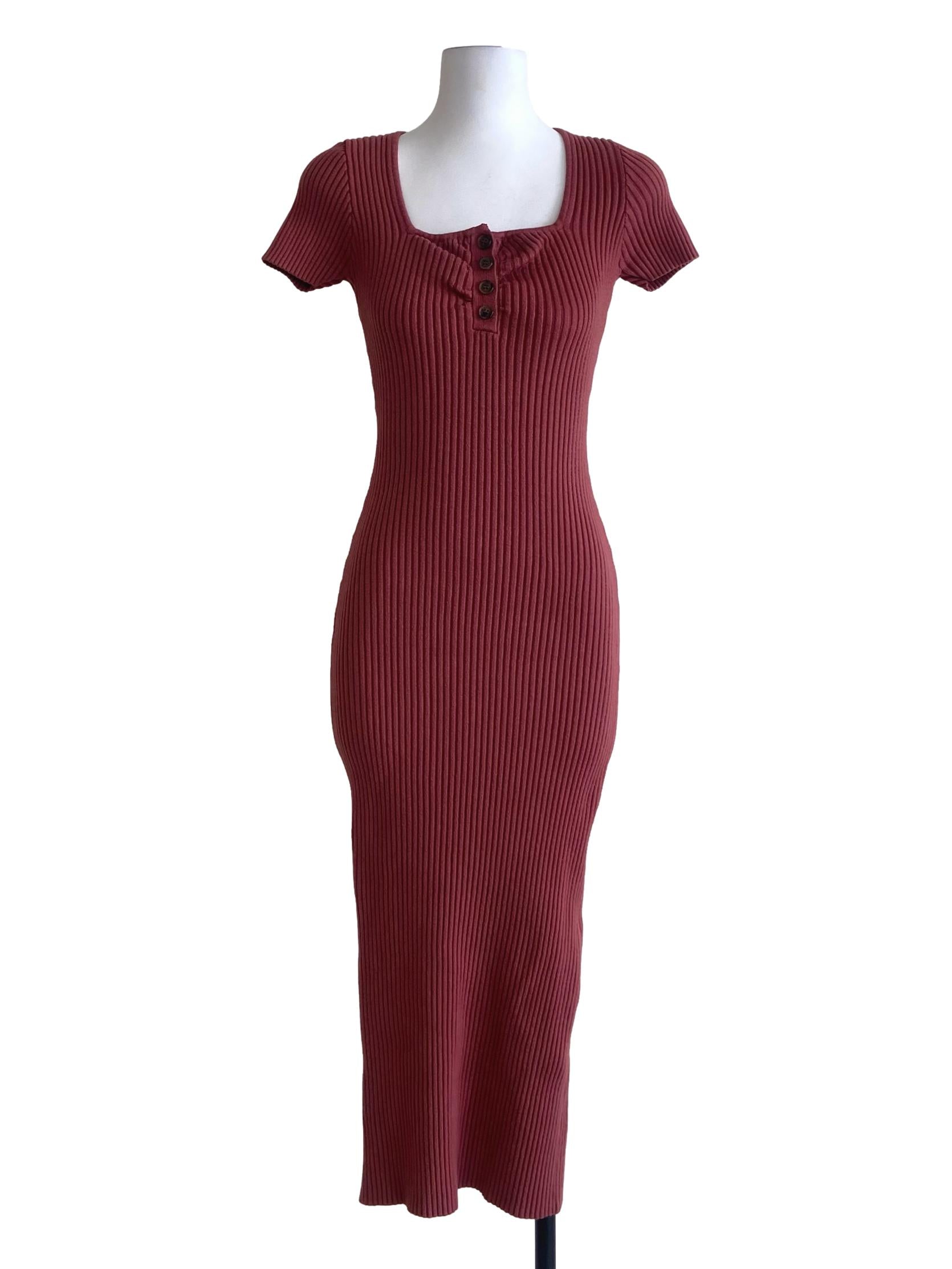 Red Pencil Stripe Slit Bodycon Dress