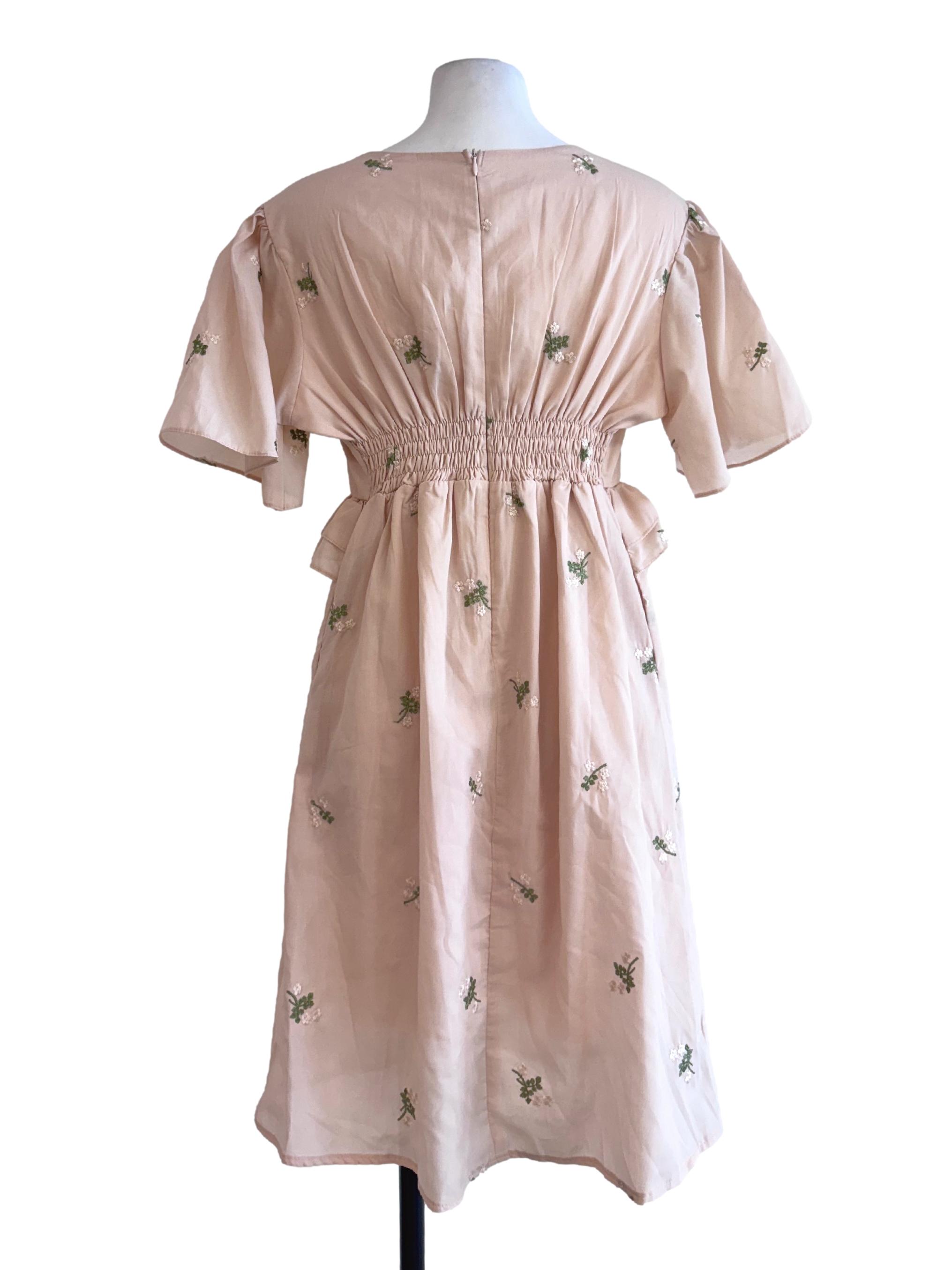 Salmon Floral V-Neck Dress