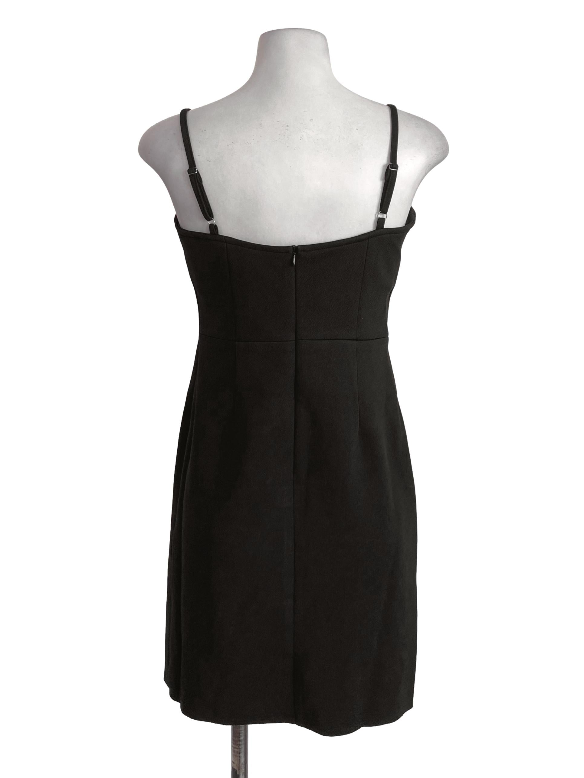 Black Plain Spaghetti Strap Mini Bodycon Slit Dress