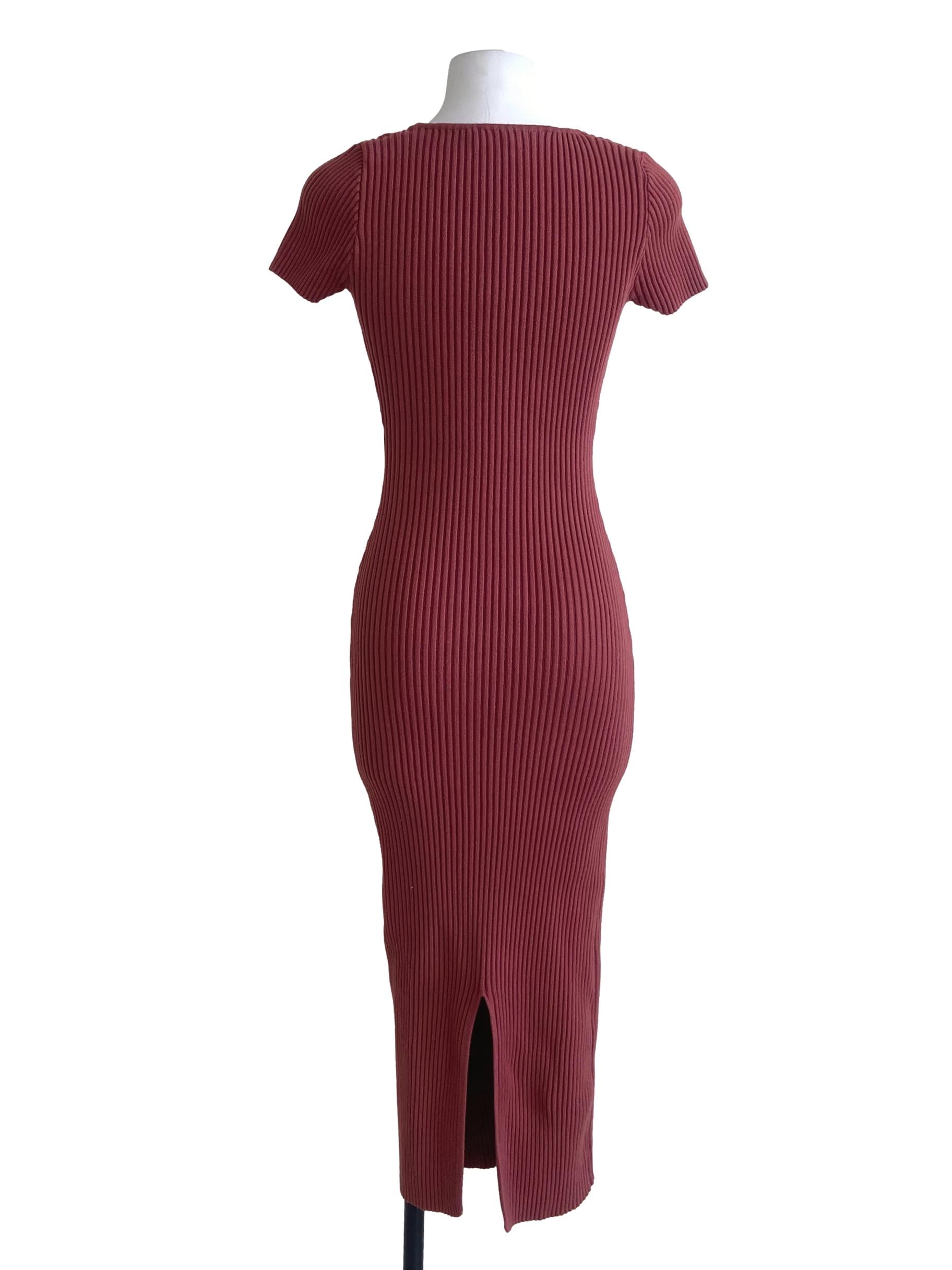 Red Pencil Stripe Slit Bodycon Dress