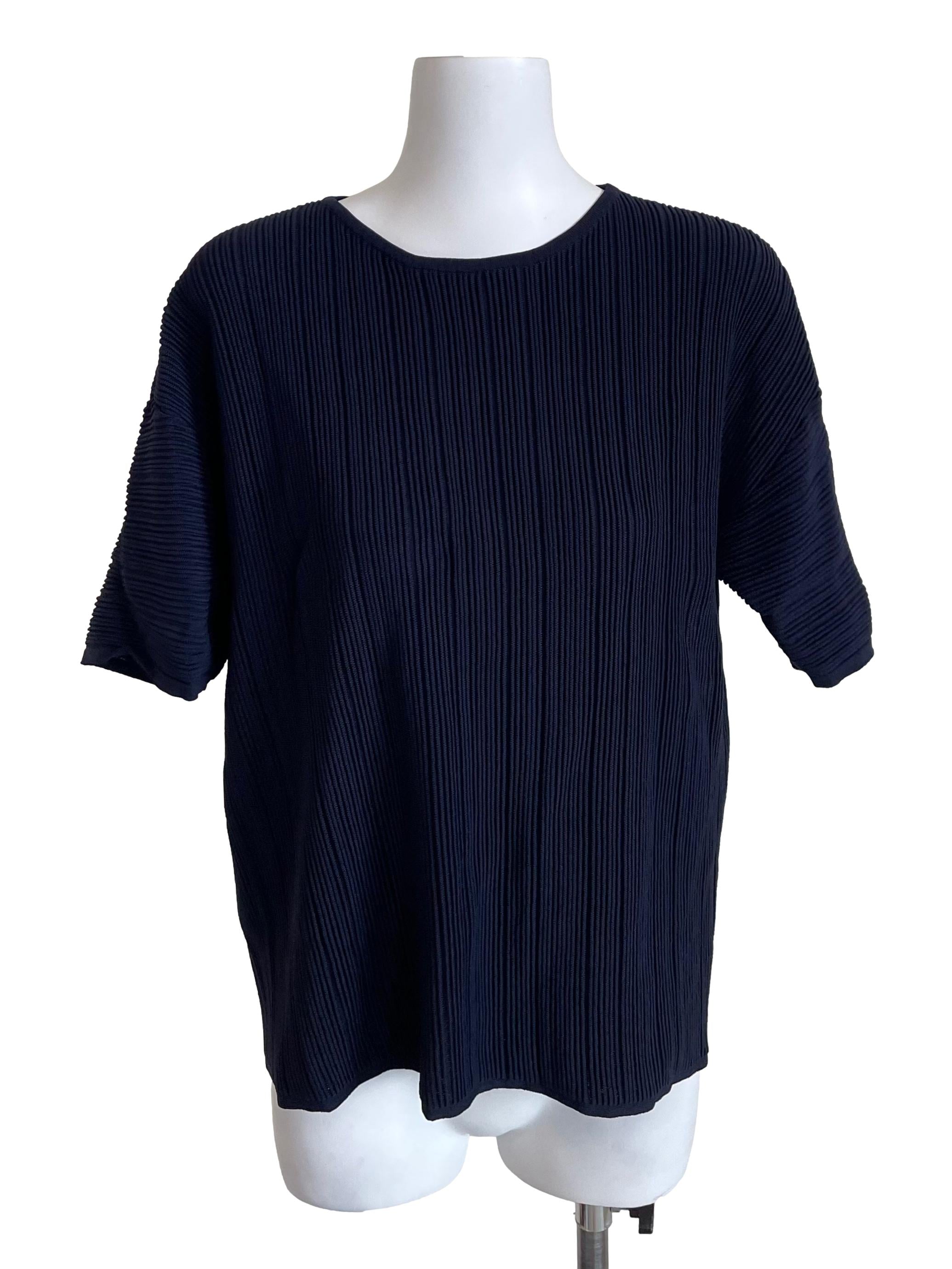 Navy Ribbed Knit Tee